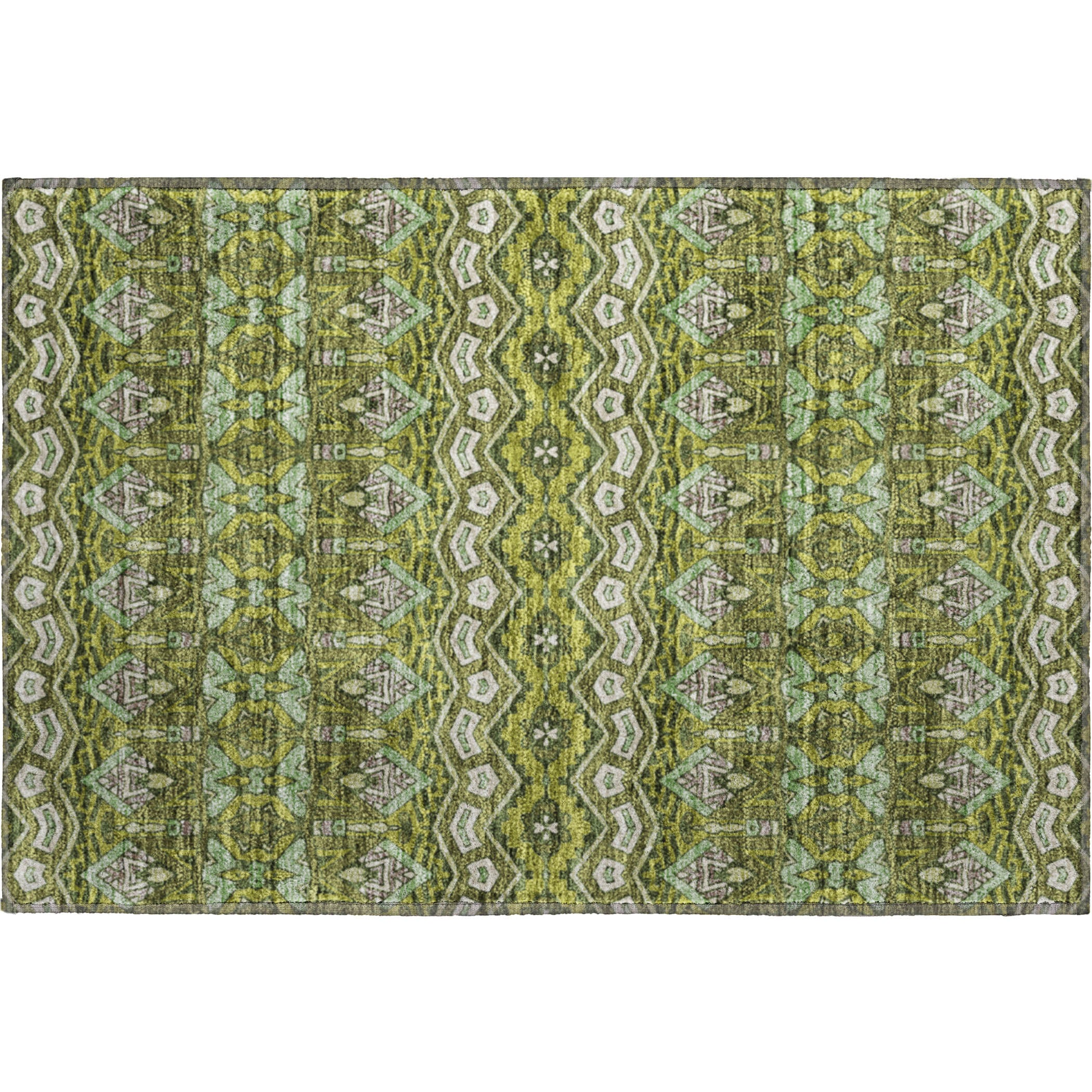 Antigua Machine Washable Transitional Olive Green Rug 1'8" x 2'6" #shape_Rectangle