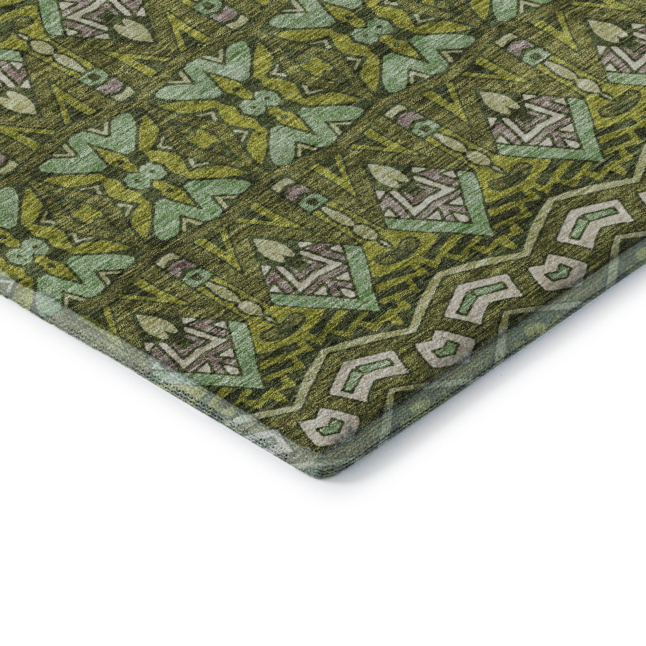 Antigua Machine Washable Transitional Olive Green Rug 1'8" x 2'6" #shape_Rectangle