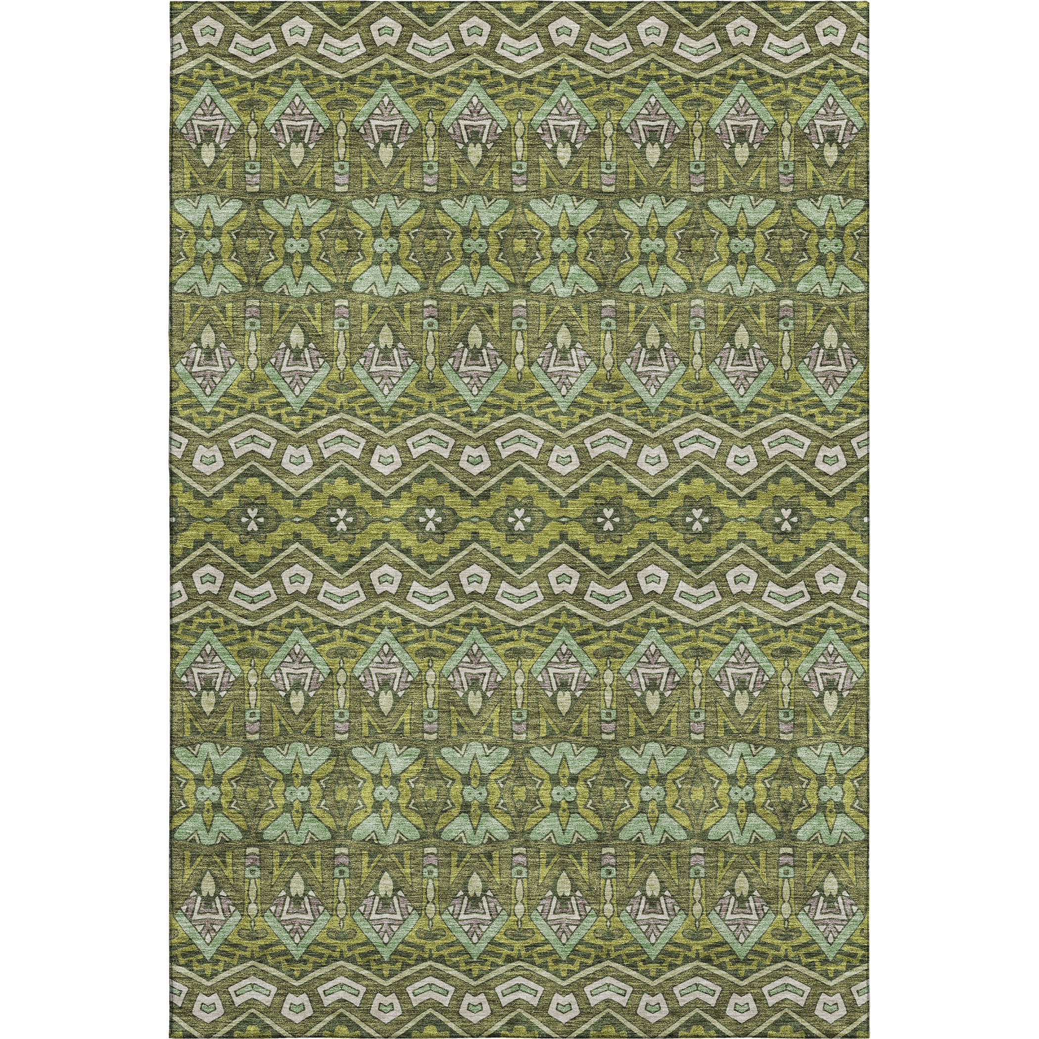 Antigua Machine Washable Transitional Olive Green Rug 2'6" x 3'10" #shape_Rectangle