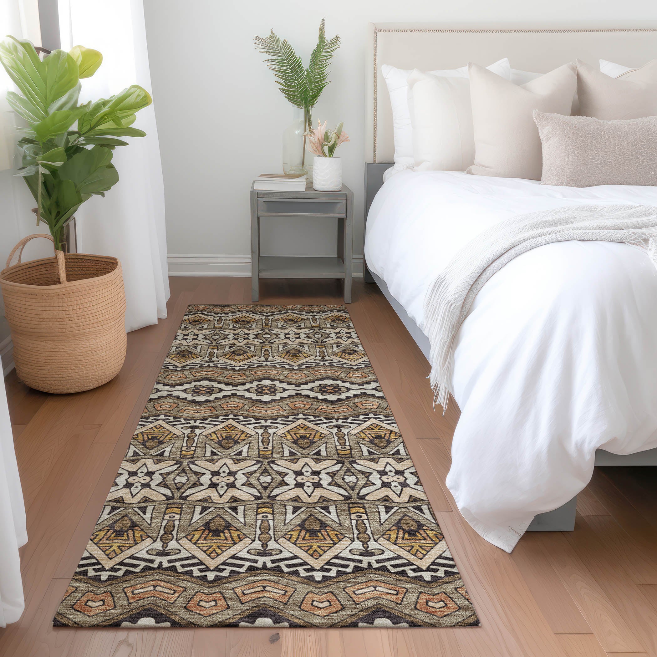 Antigua Machine Washable Transitional Taupe Brown Rug 2'3" x 7'6" #shape_Runner