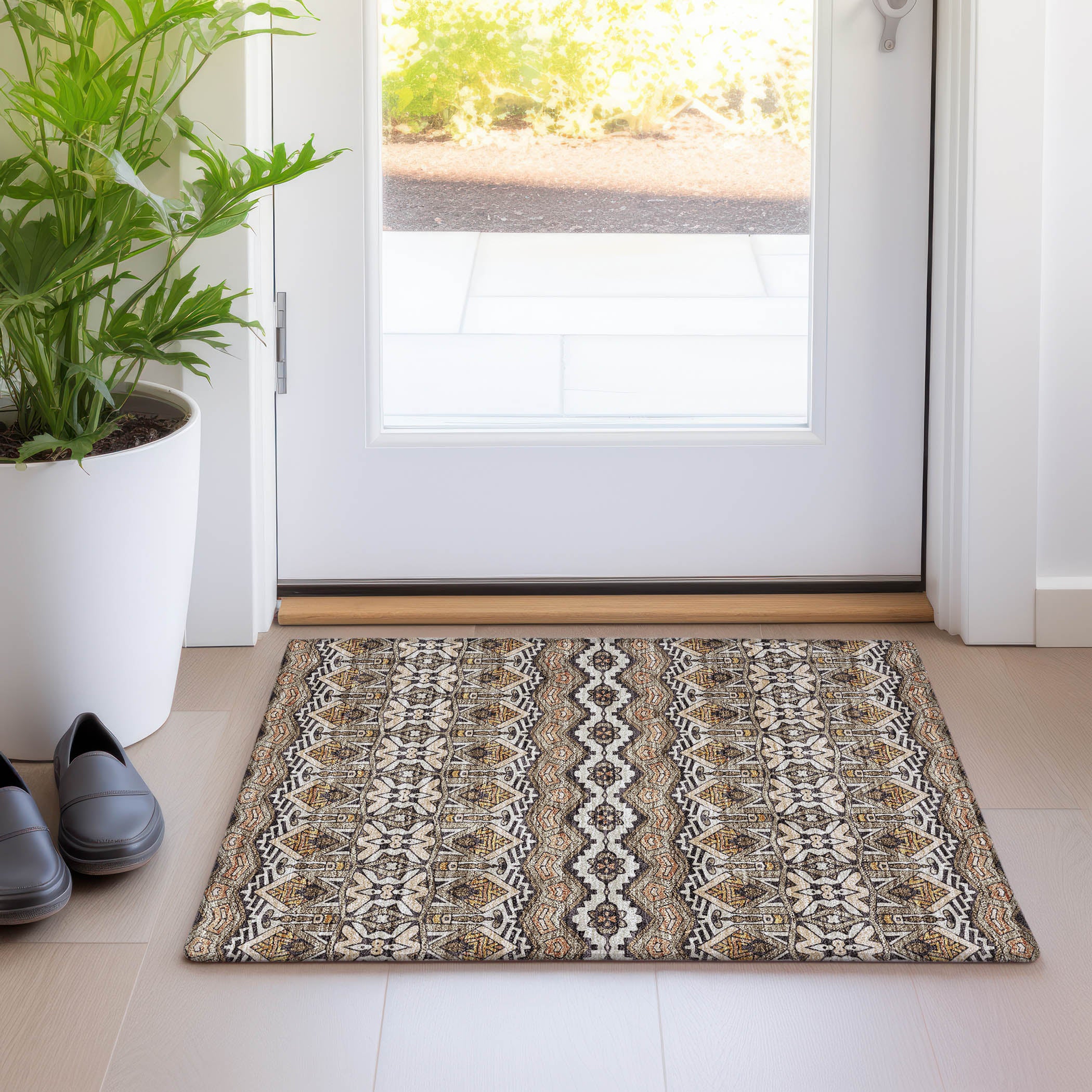 Antigua Machine Washable Transitional Taupe Brown Rug 1'8" x 2'6" #shape_Rectangle
