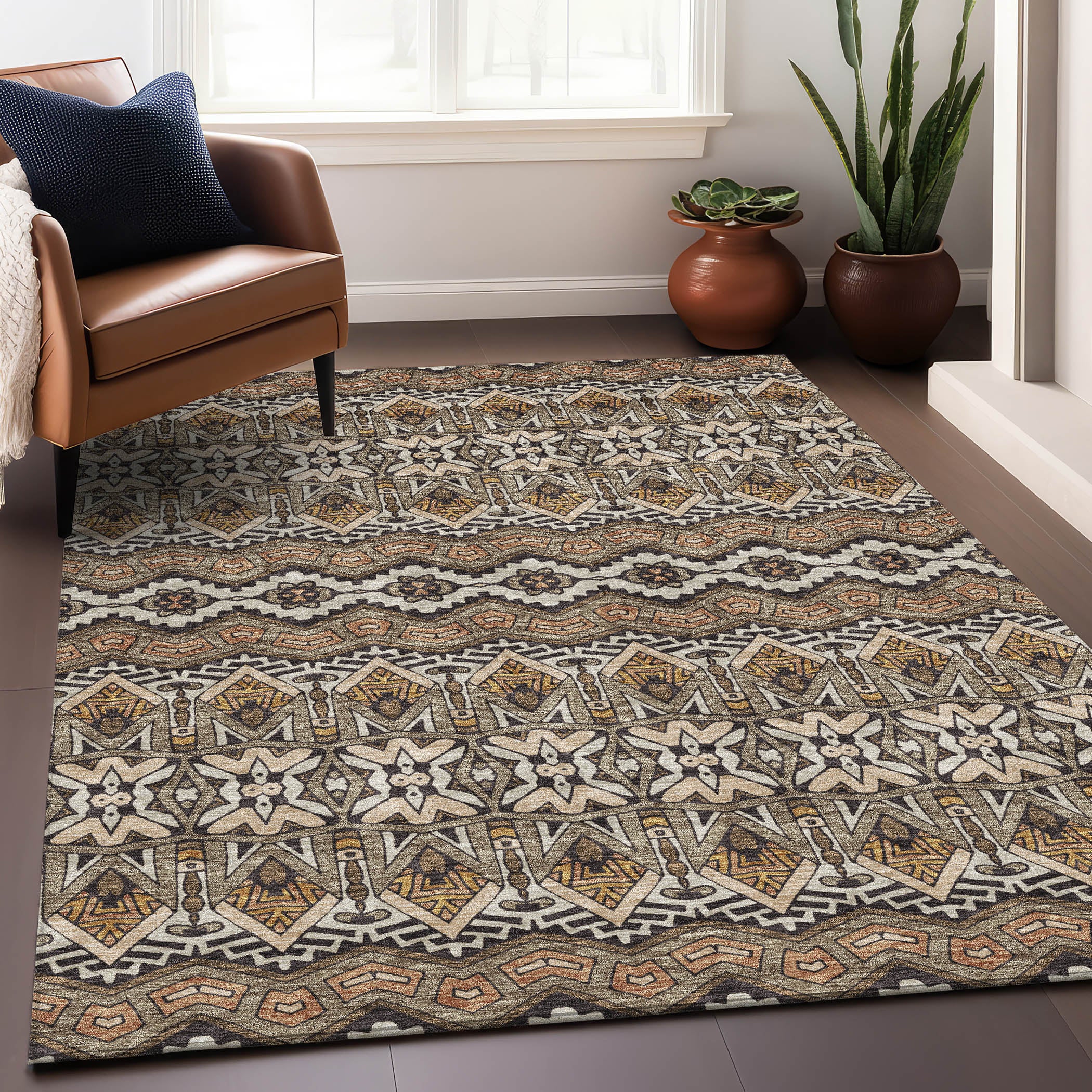 Antigua Machine Washable Transitional Taupe Brown Rug 2'6" x 3'10" #shape_Rectangle