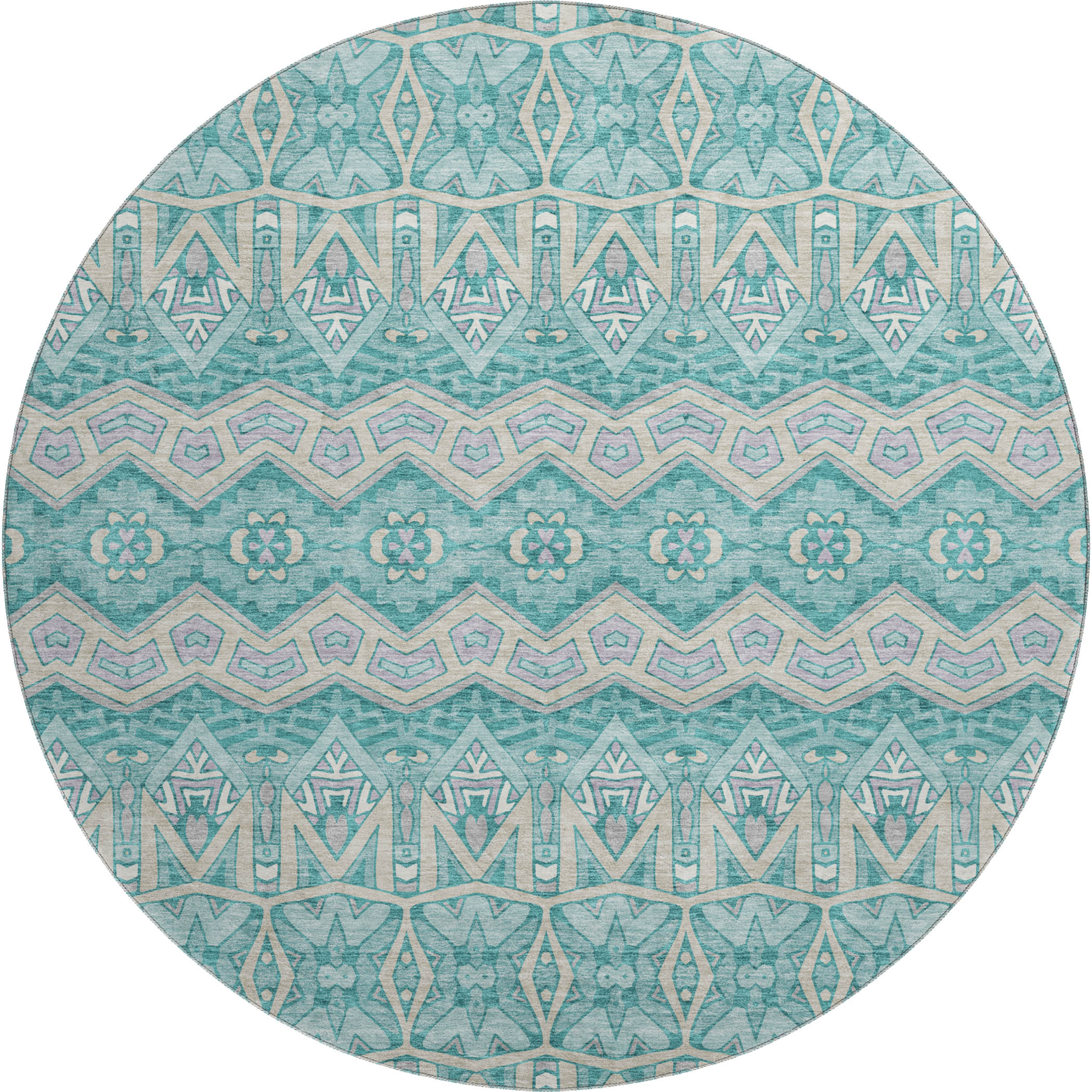 Antigua Machine Washable Transitional Teal Rug 8' x 8' #shape_Round