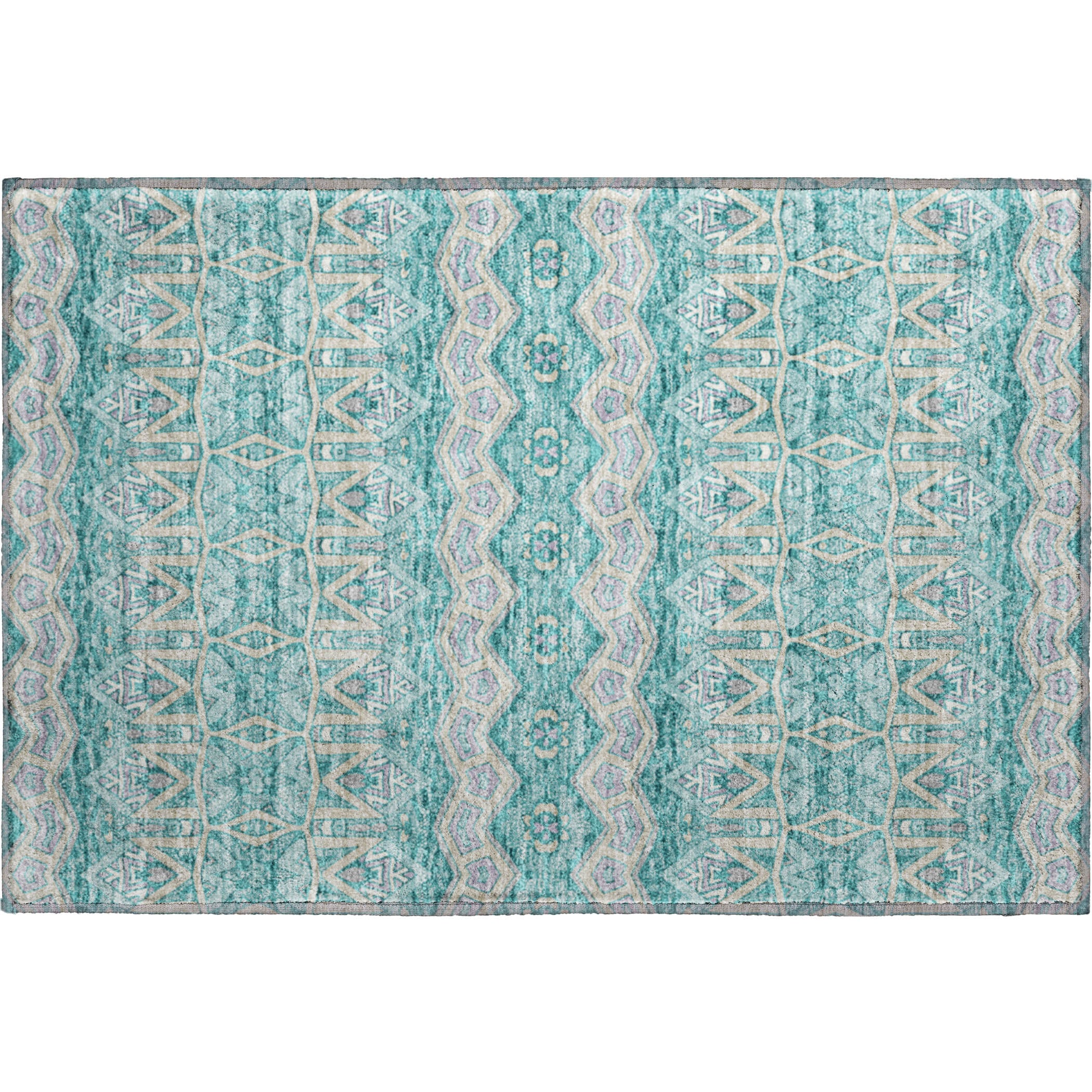 Antigua Machine Washable Transitional Teal Rug 1'8" x 2'6" #shape_Rectangle