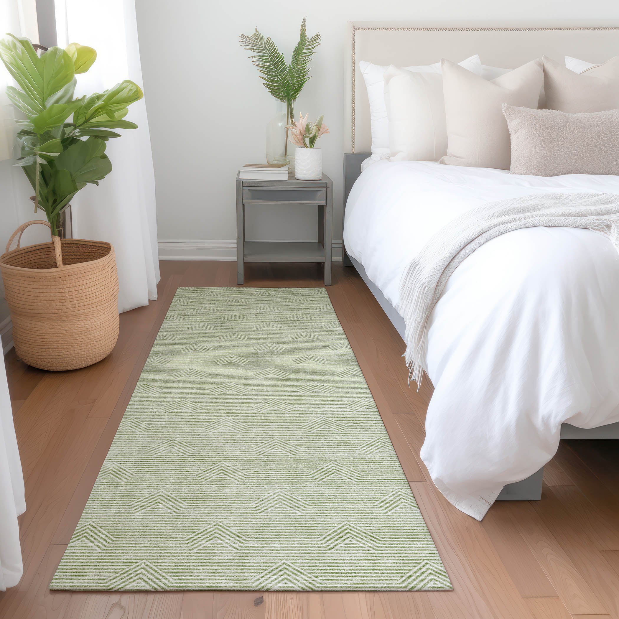 Queenstown Machine Washable Transitional Aloe Green Rug 2'3" x 7'6" #shape_Runner