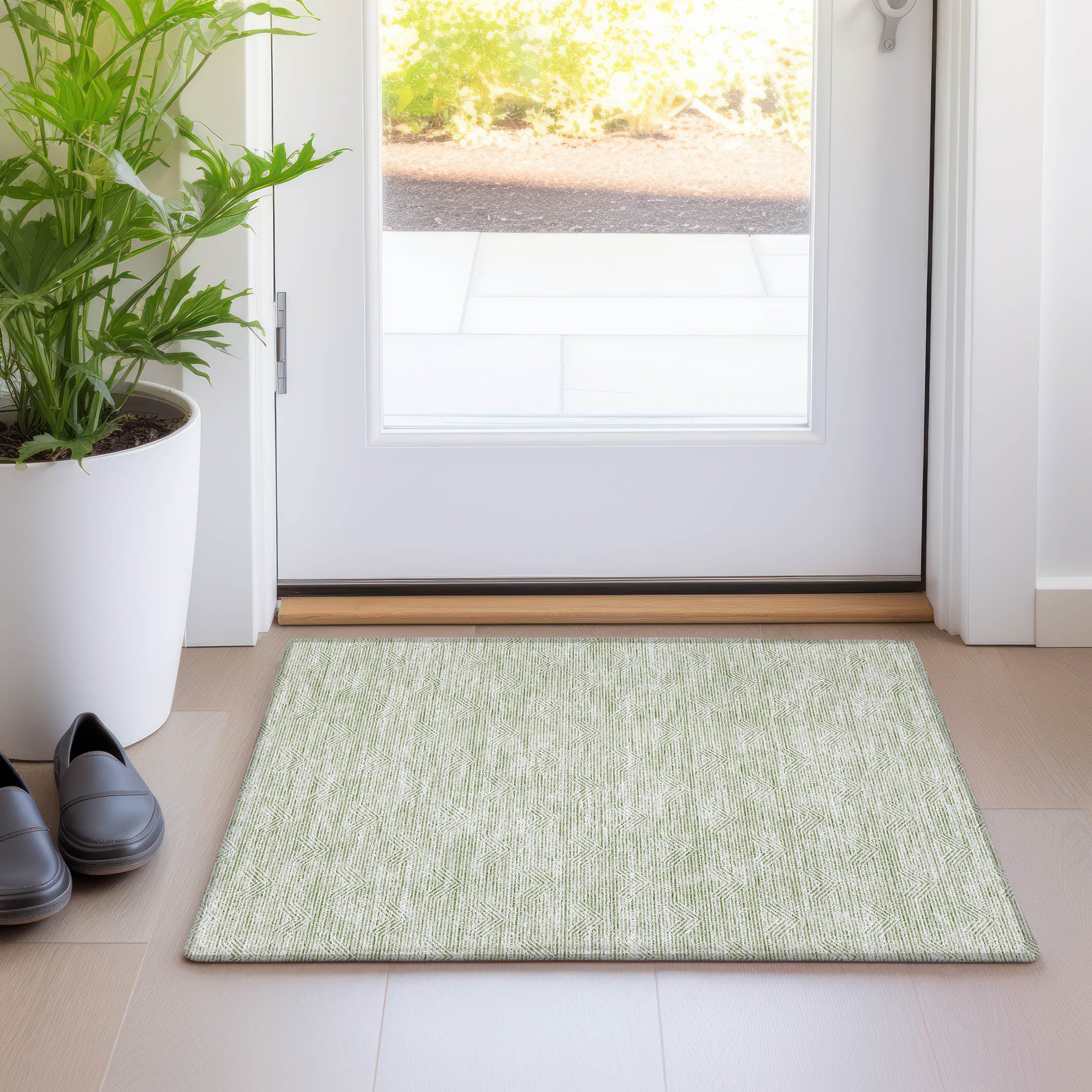 Queenstown Machine Washable Transitional Aloe Green Rug 1'8" x 2'6" #shape_Rectangle