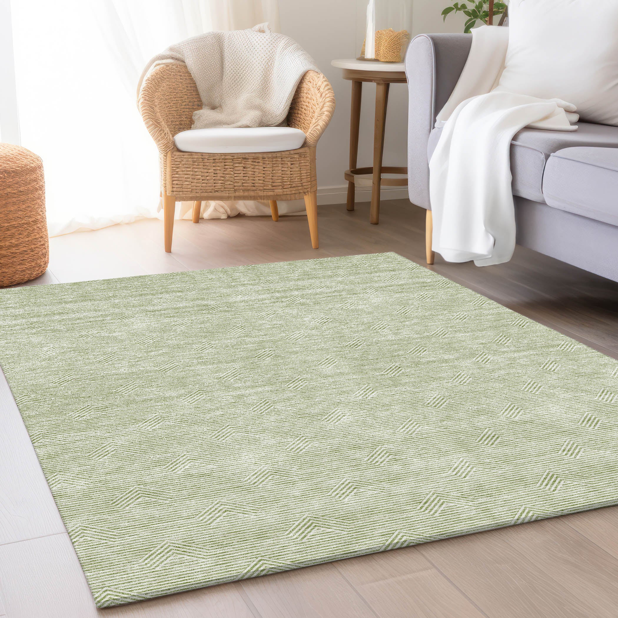 Queenstown Machine Washable Transitional Aloe Green Rug 2'6" x 3'10" #shape_Rectangle