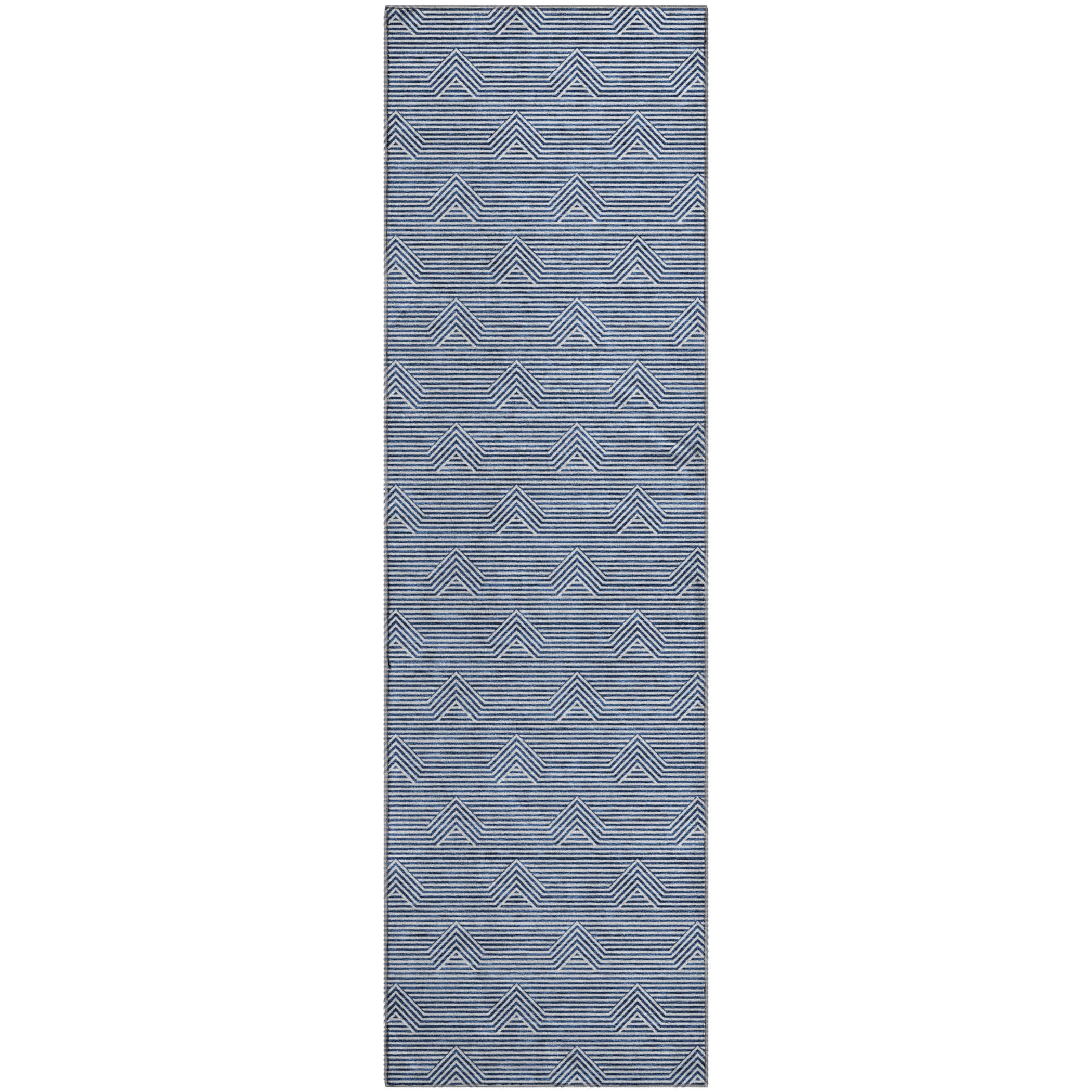 Queenstown Machine Washable Transitional Blue Rug 2'3" x 7'6" #shape_Runner