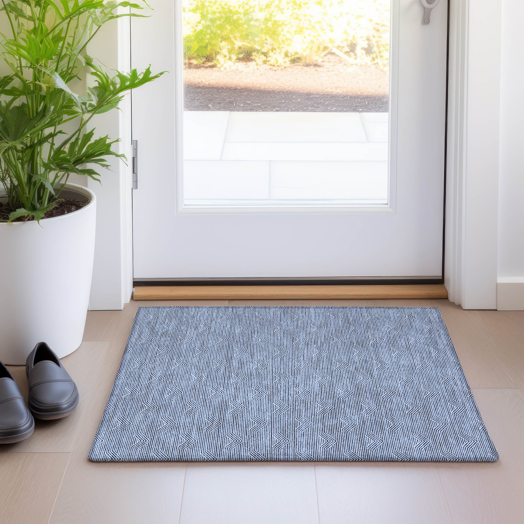 Queenstown Machine Washable Transitional Blue Rug 1'8" x 2'6" #shape_Rectangle