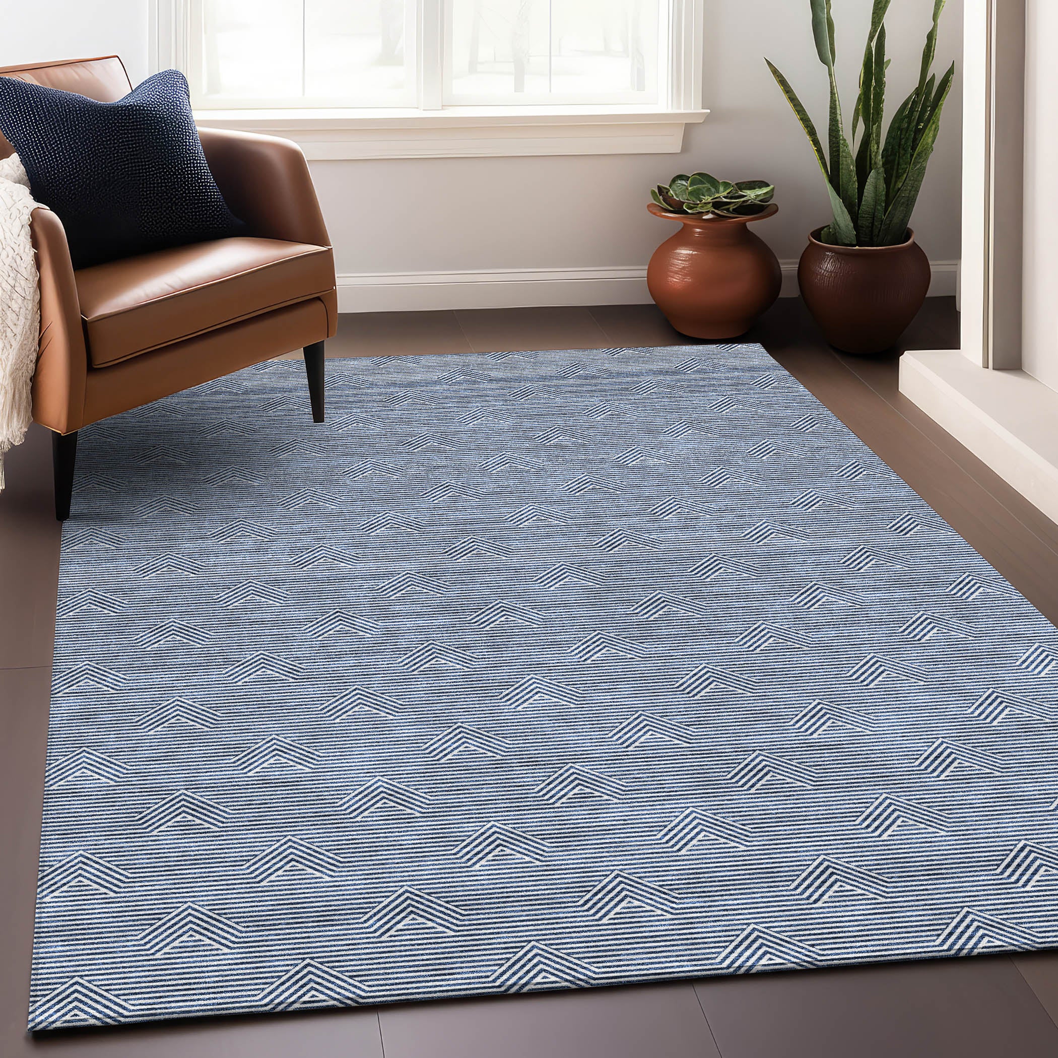 Queenstown Machine Washable Transitional Blue Rug 2'6" x 3'10" #shape_Rectangle