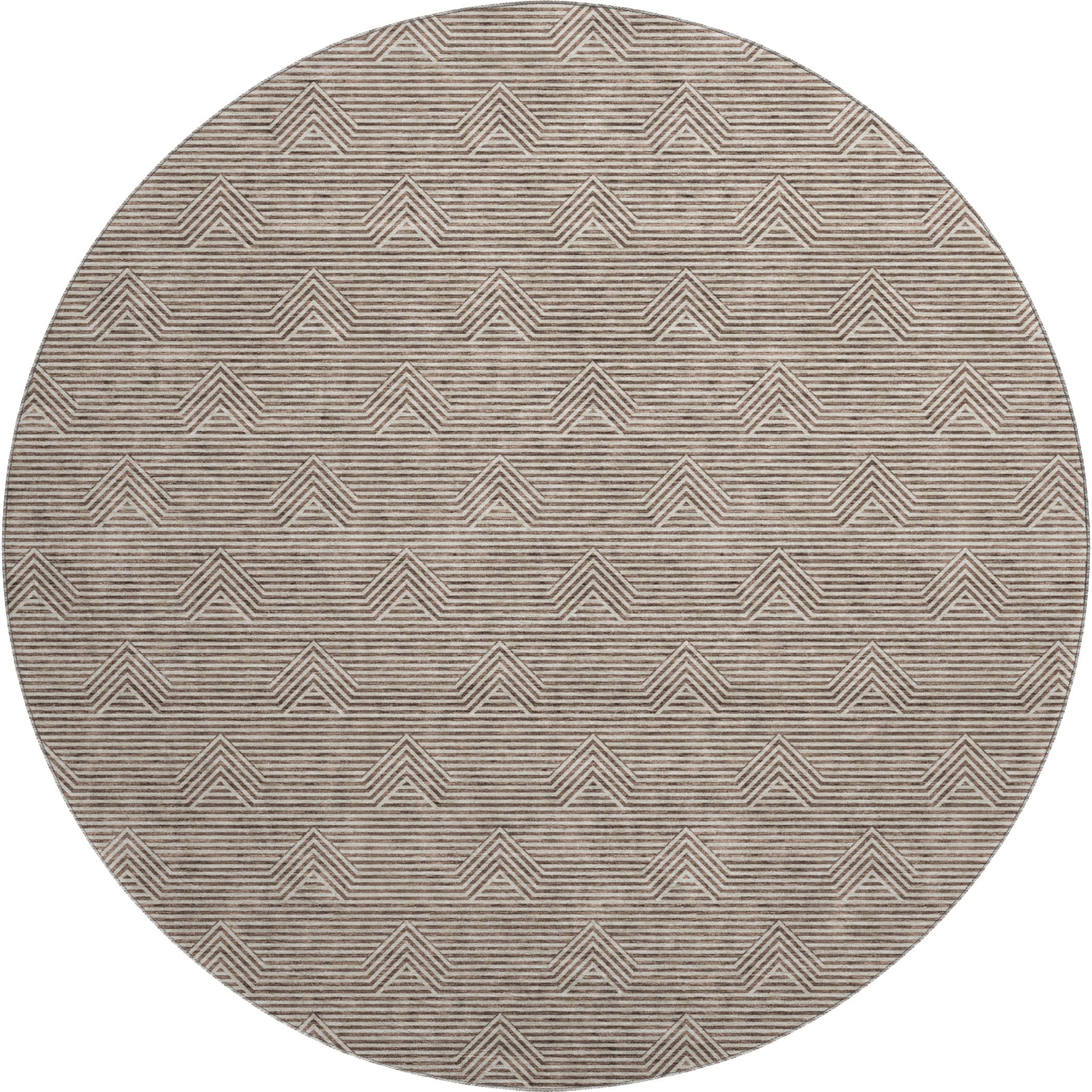 Queenstown Machine Washable Transitional Brown Rug 8' x 8' #shape_Round