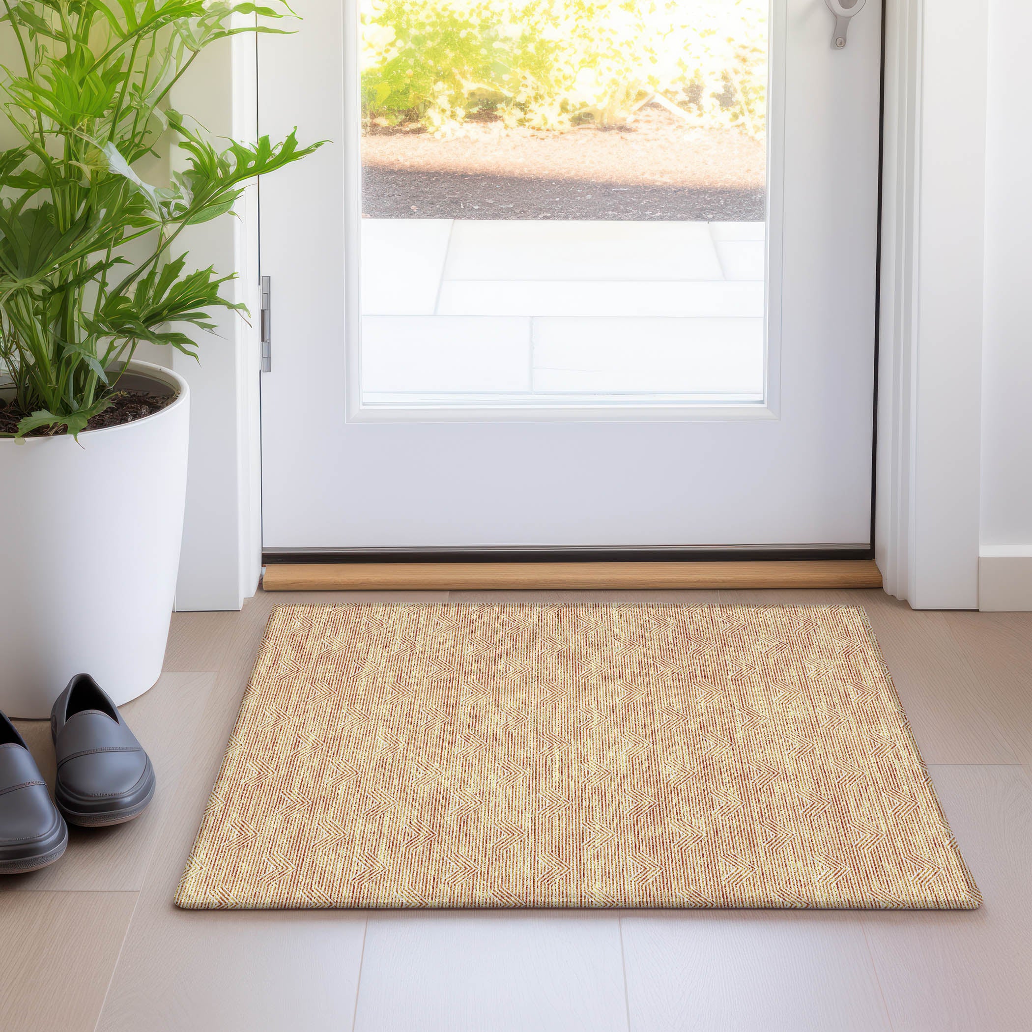 Queenstown Machine Washable Transitional Orange Rug 1'8" x 2'6" #shape_Rectangle