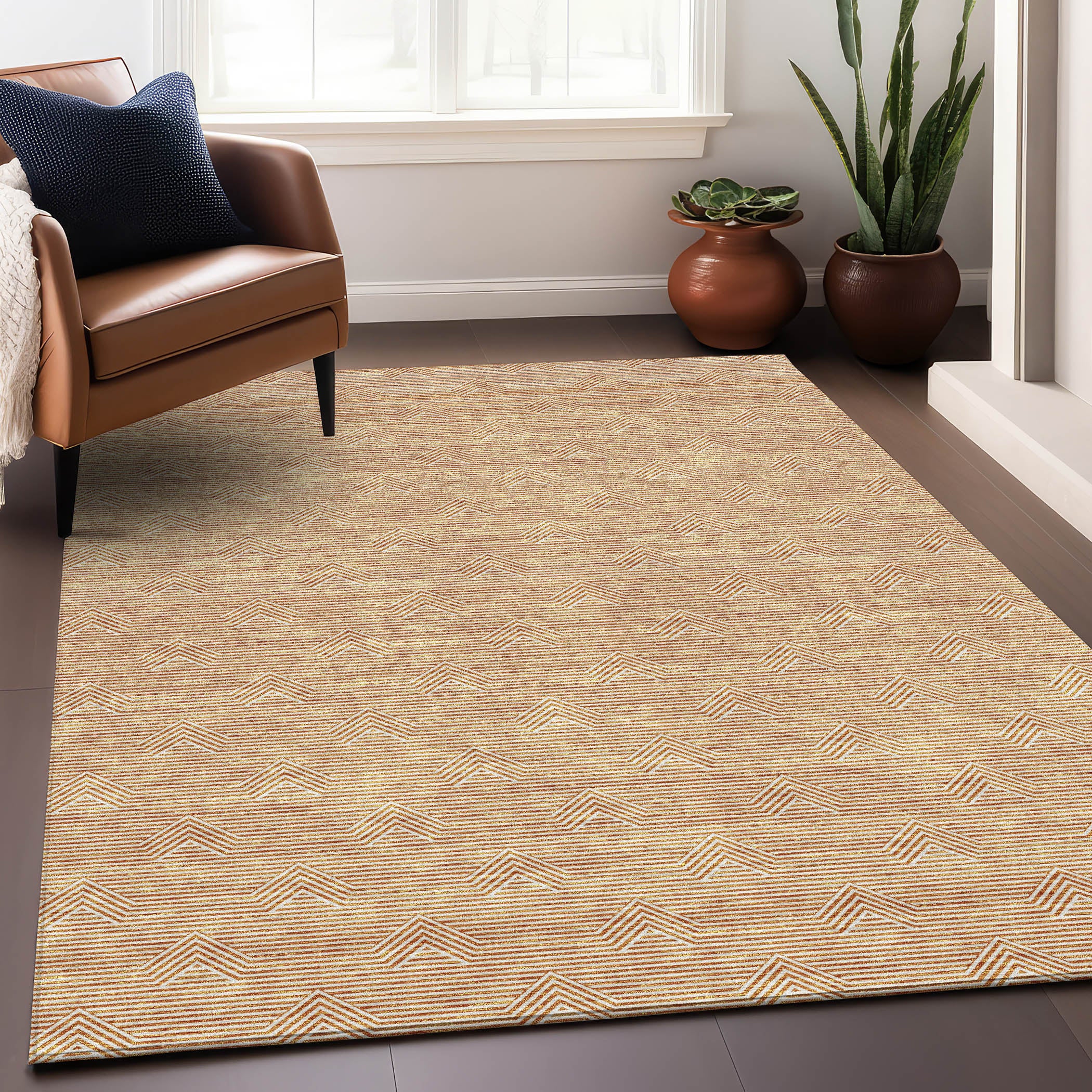 Queenstown Machine Washable Transitional Orange Rug 2'6" x 3'10" #shape_Rectangle