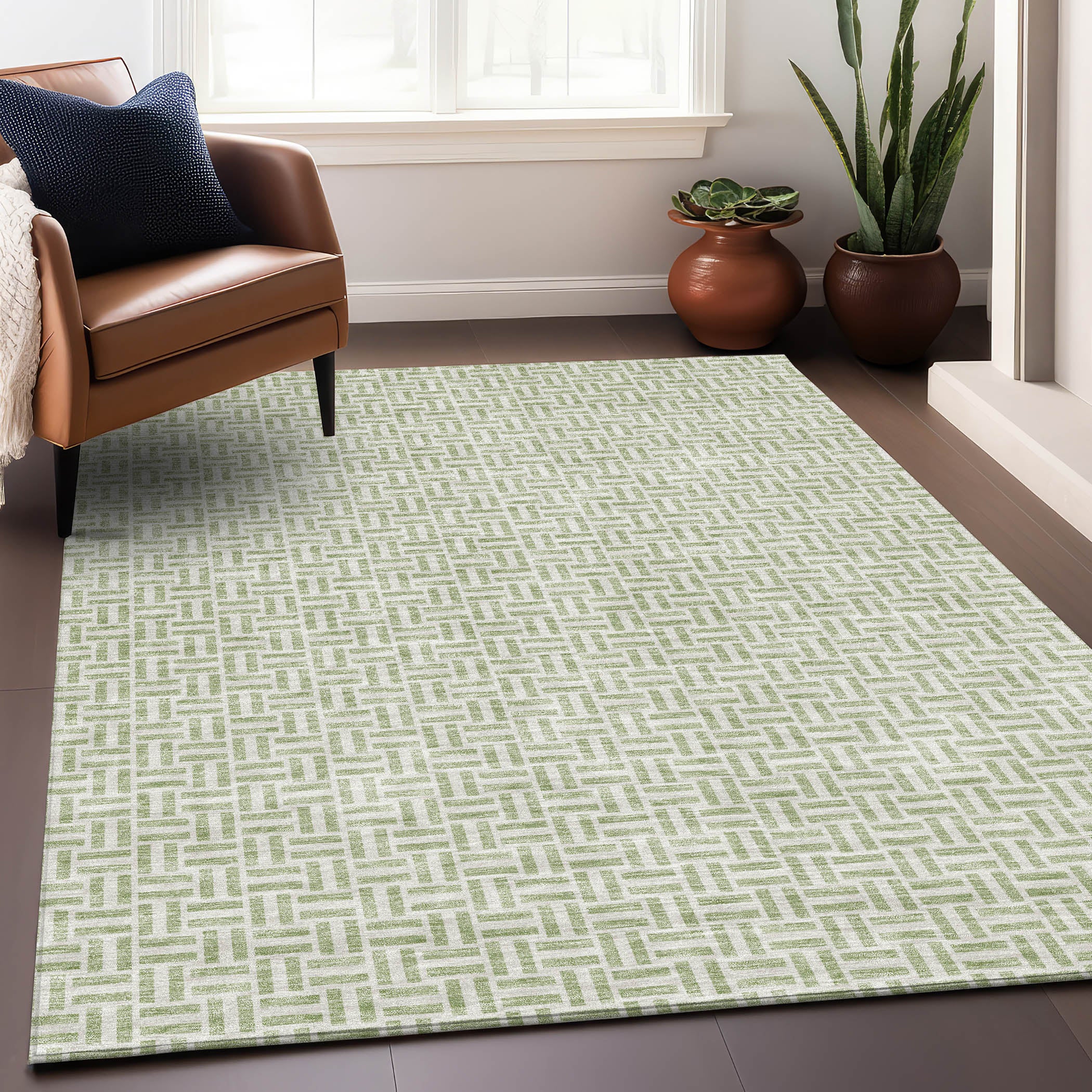 Oaxaca Machine Washable Transitional Aloe Green Rug 2'6" x 3'10" #shape_Rectangle