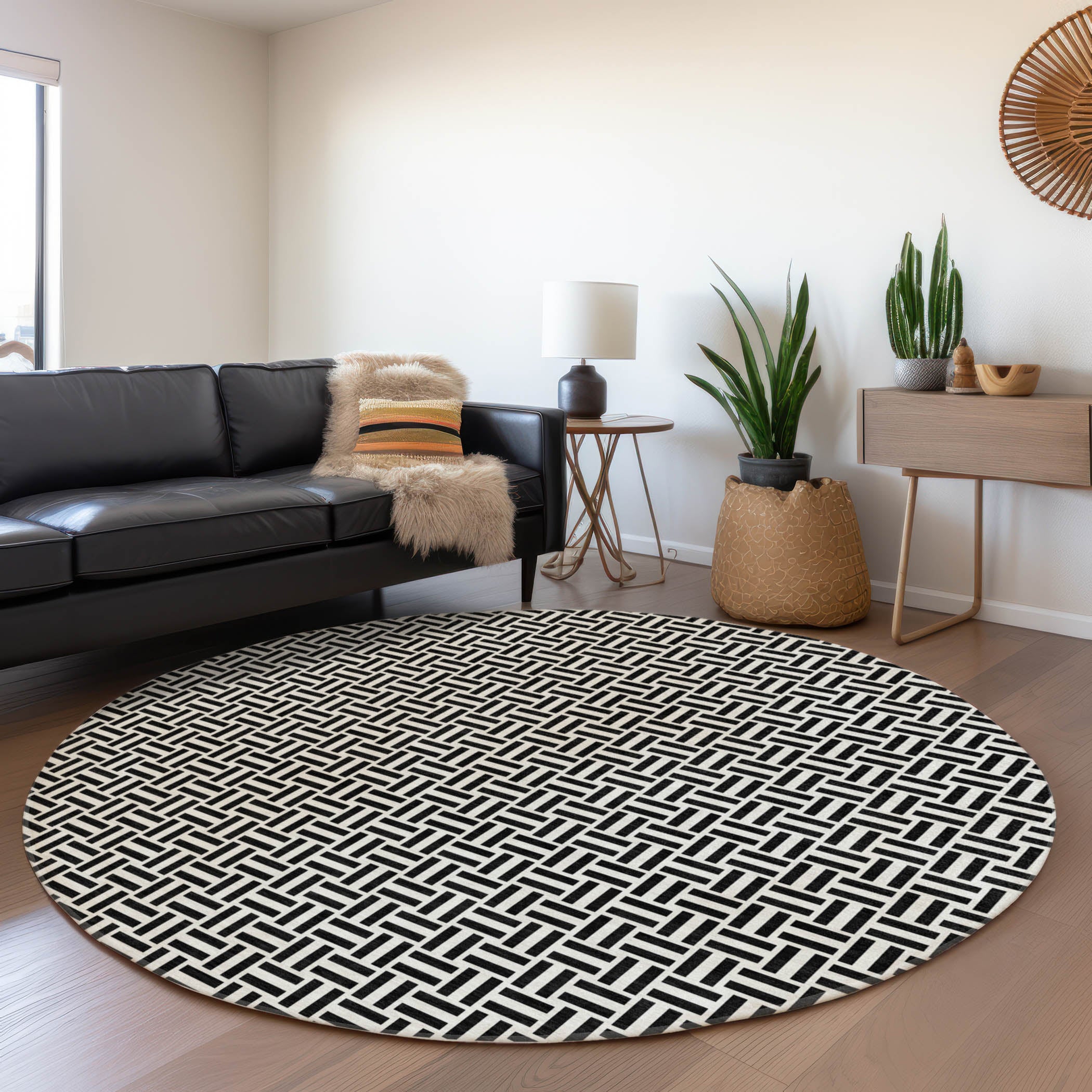 Oaxaca Machine Washable Transitional Black Rug 8' x 8' #shape_Round