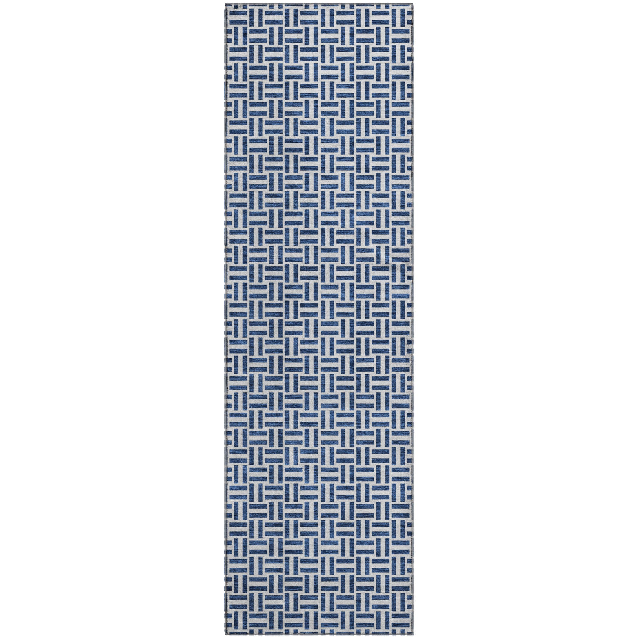 Oaxaca Machine Washable Transitional Navy Blue Rug 2'3" x 7'6" #shape_Runner