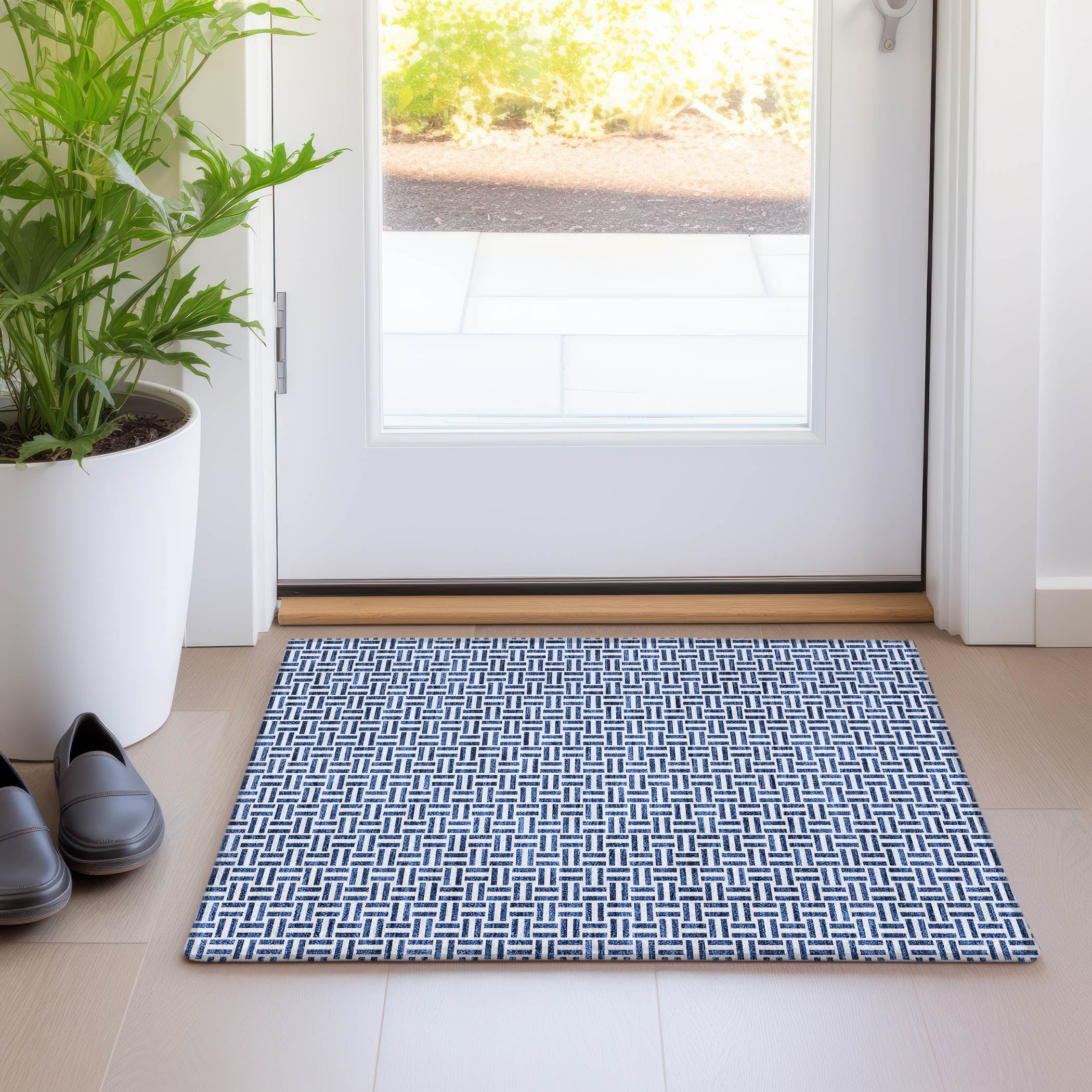 Oaxaca Machine Washable Transitional Navy Blue Rug 1'8" x 2'6" #shape_Rectangle