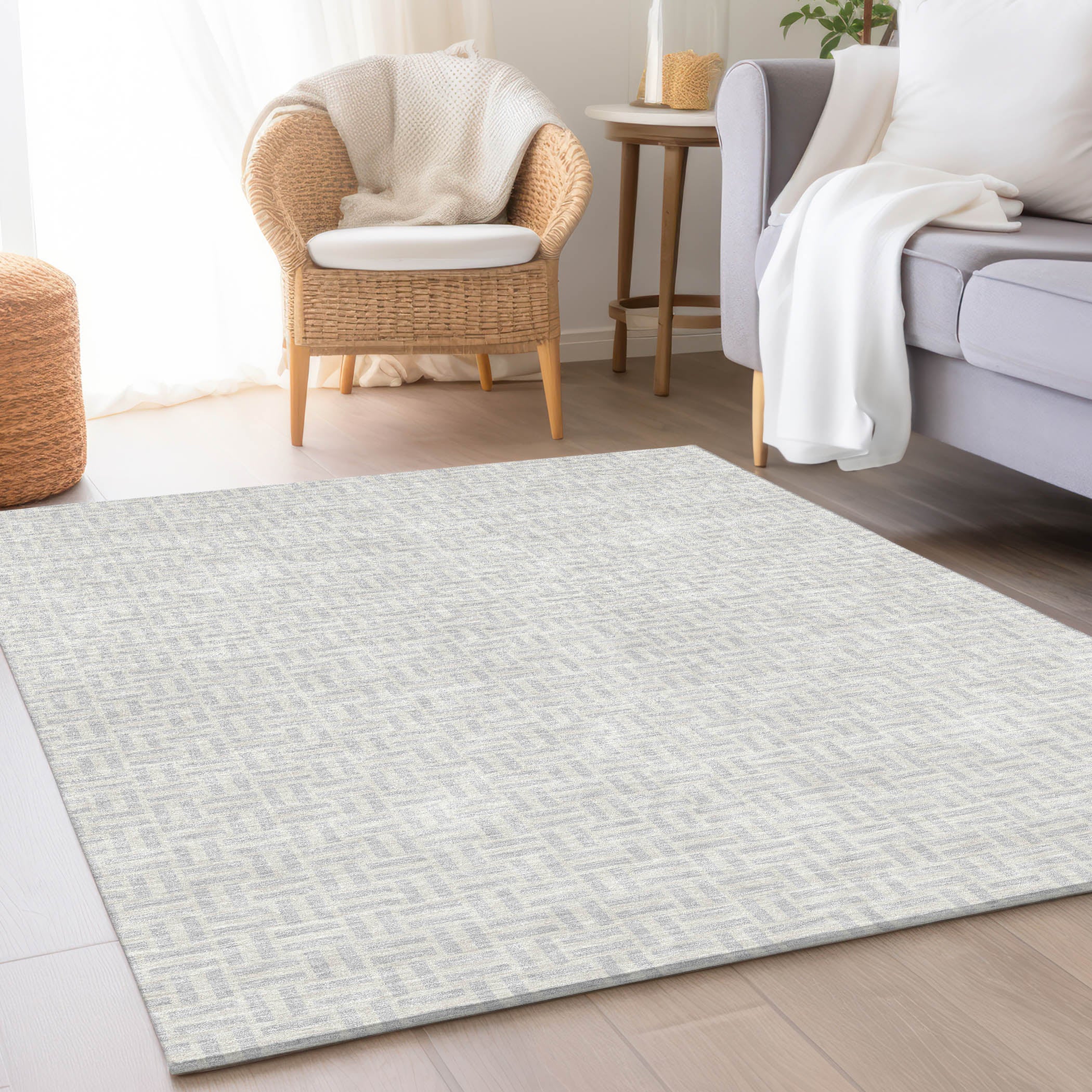 Oaxaca Machine Washable Transitional Silver Gray Rug 2'6" x 3'10" #shape_Rectangle