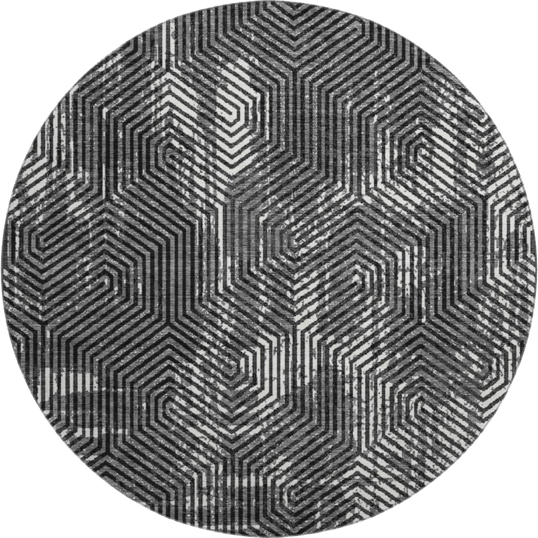Bern Machine Washable Transitional Black Rug 8' x 8' #shape_Round