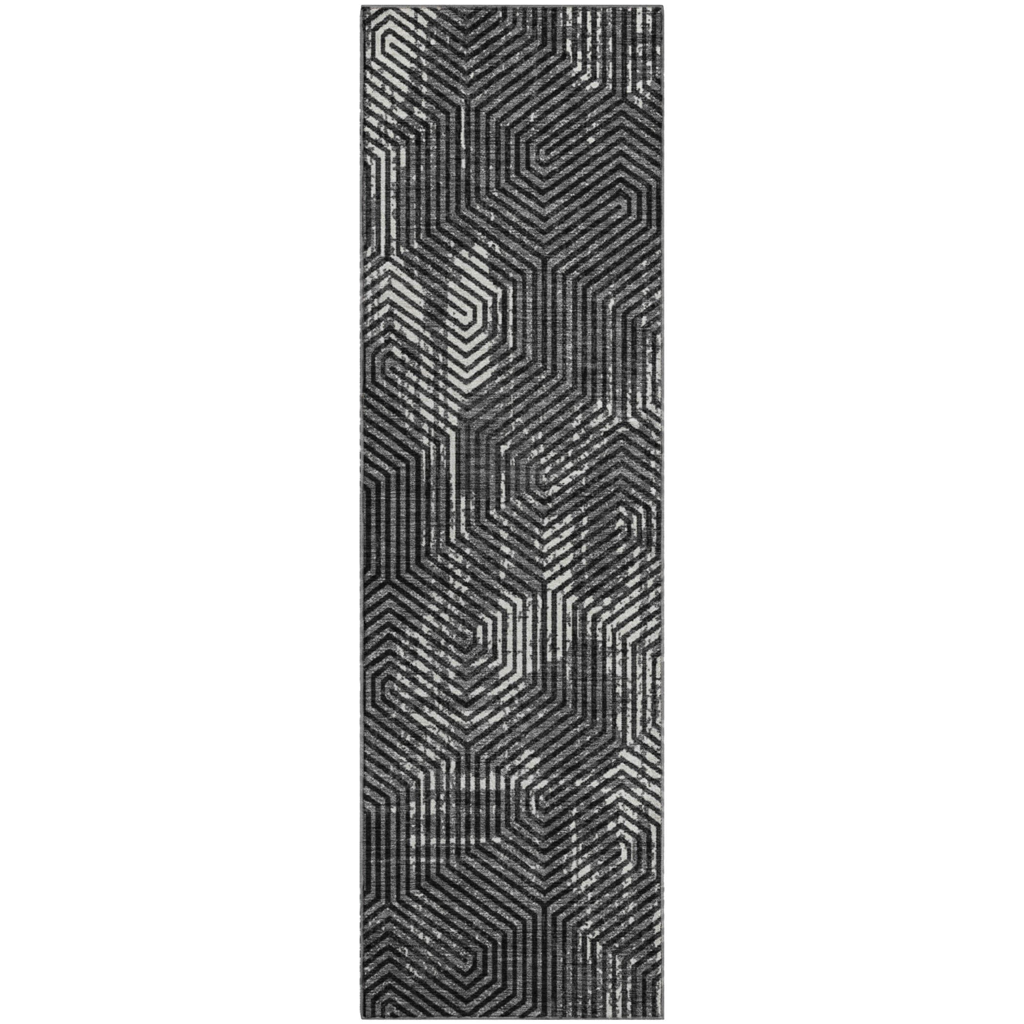 Bern Machine Washable Transitional Black Rug 2'3" x 7'6" #shape_Runner