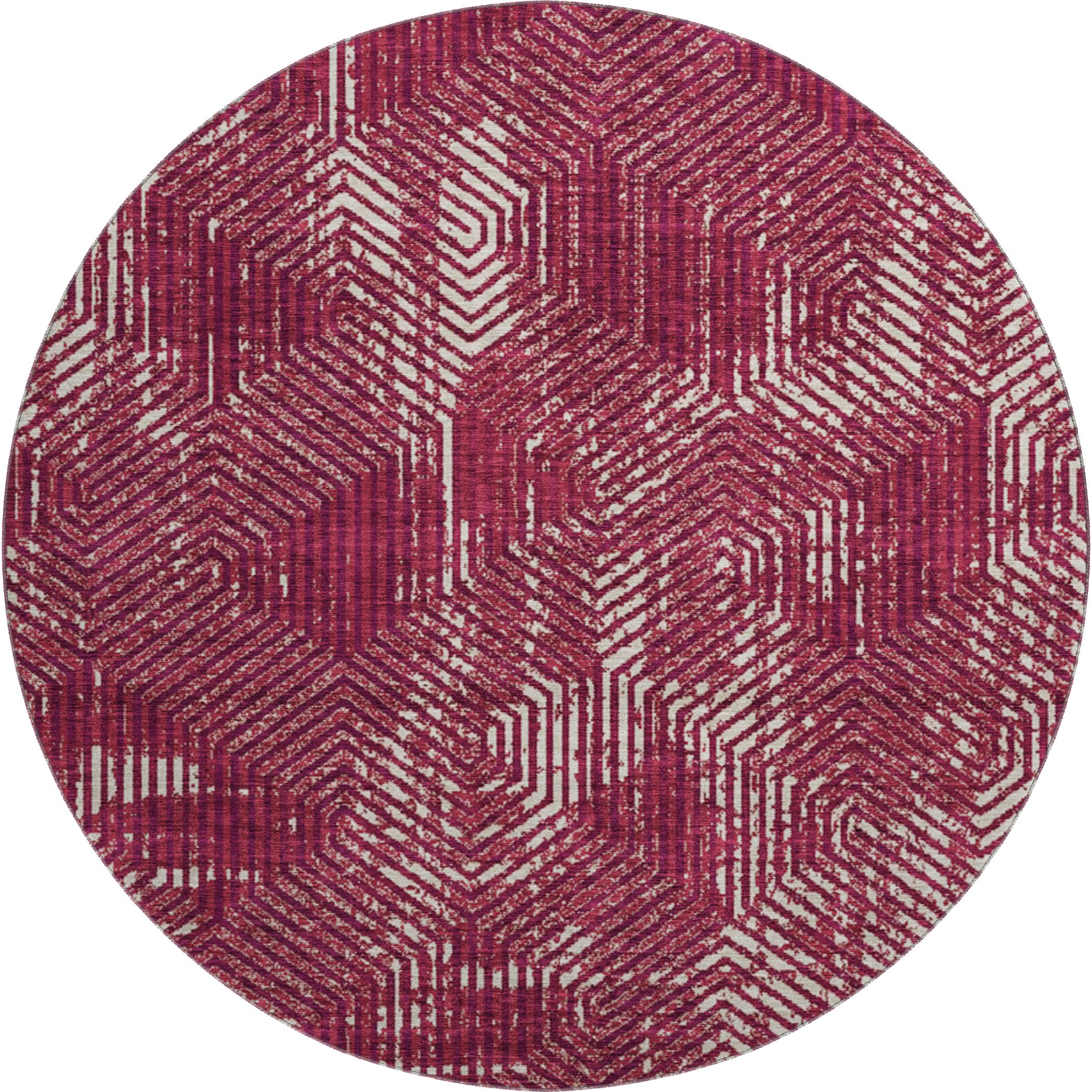 Bern Machine Washable Transitional Burgundy Red Rug 8' x 8' #shape_Round