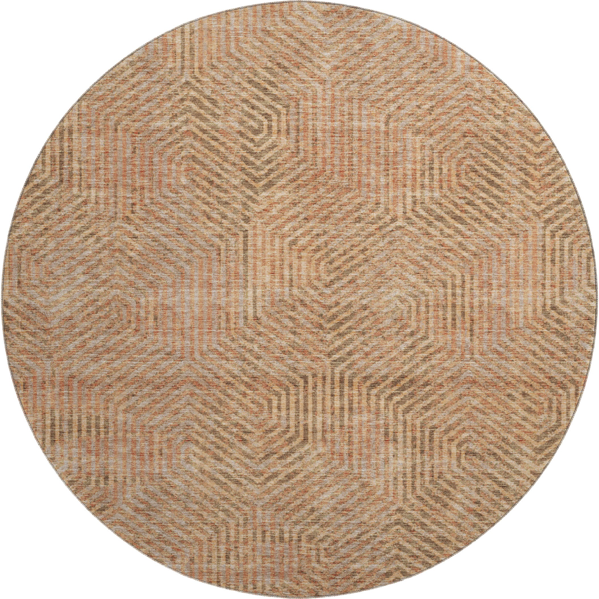 Bern Machine Washable Transitional Copper Orange Rug 8' x 8' #shape_Round