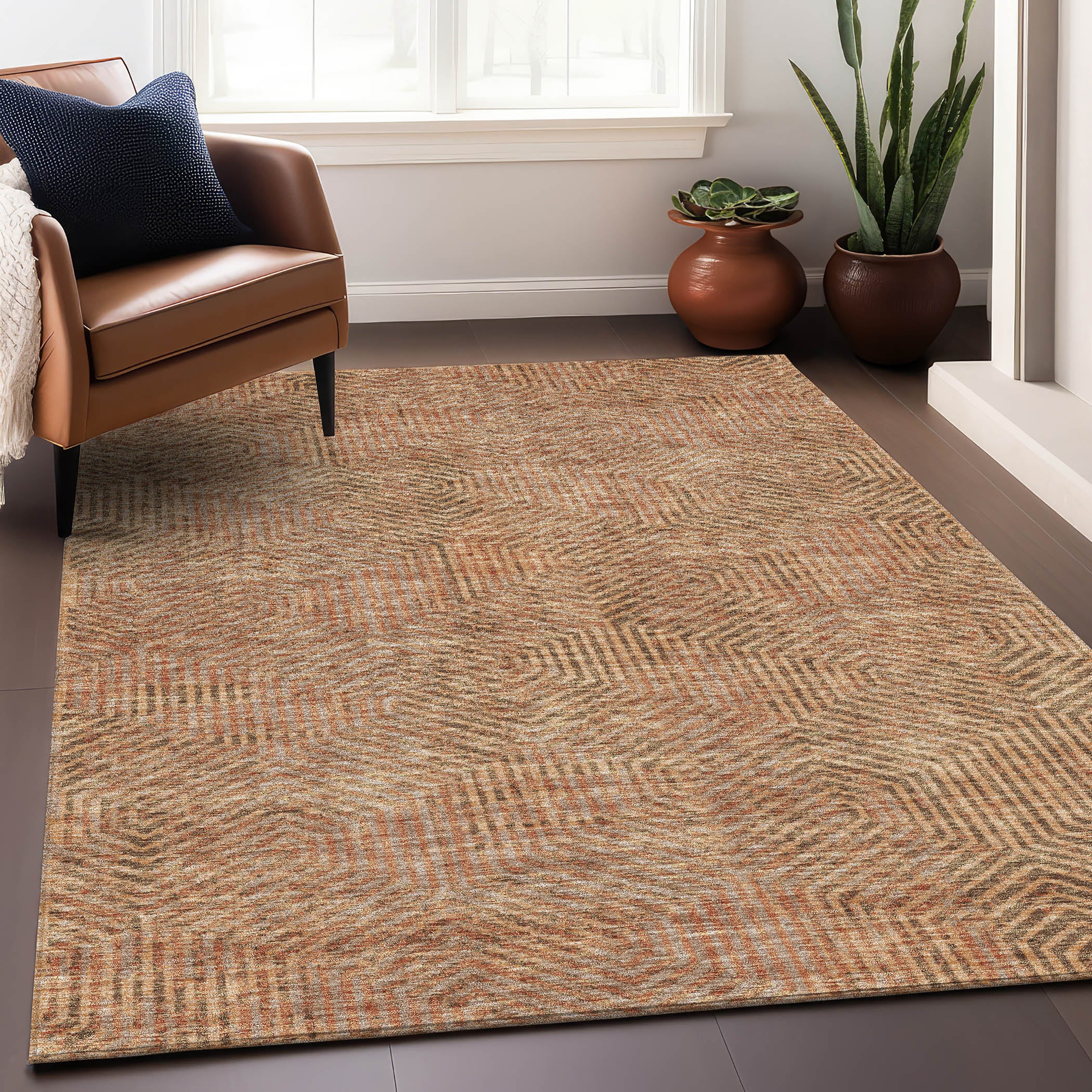 Bern Machine Washable Transitional Copper Orange Rug 2'6" x 3'10" #shape_Rectangle