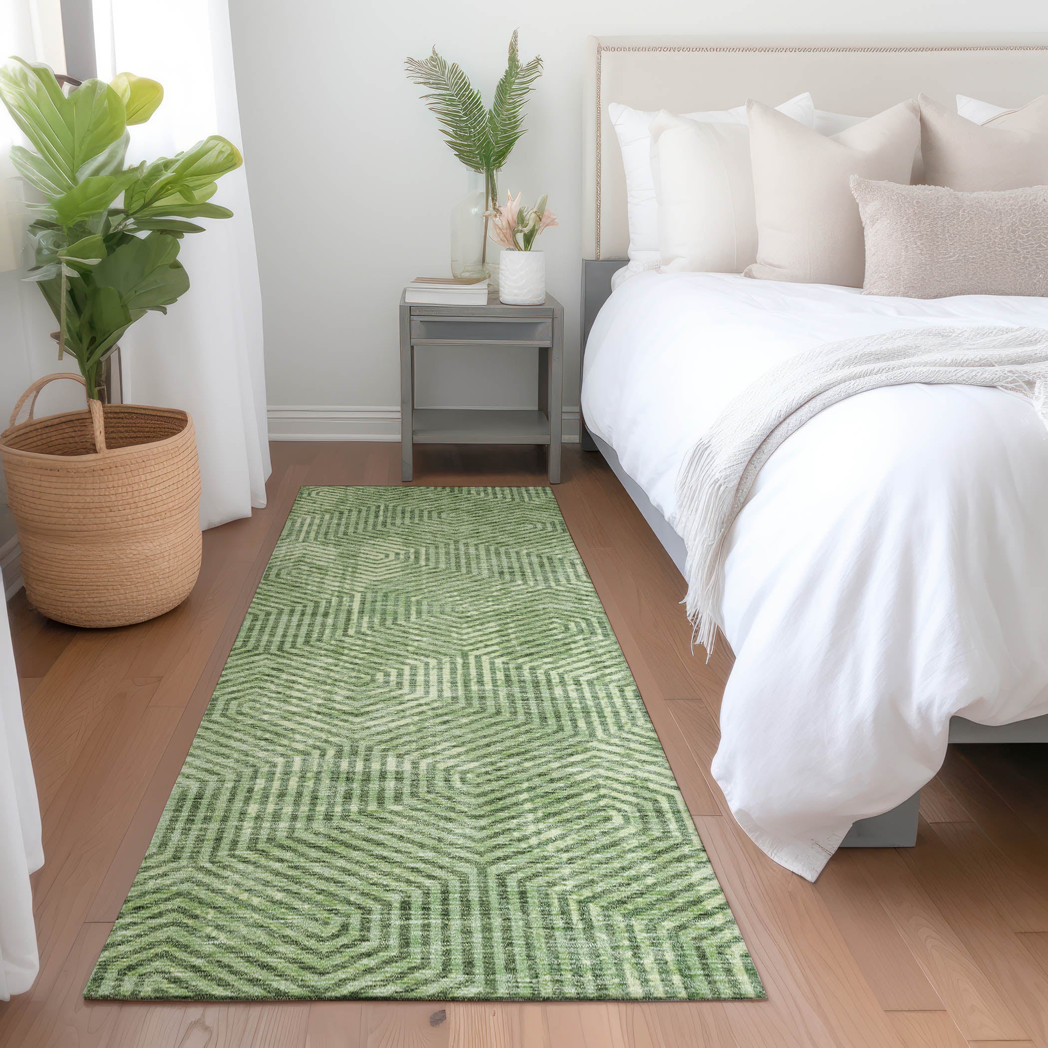 Bern Machine Washable Transitional Green Rug 2'3" x 7'6" #shape_Runner