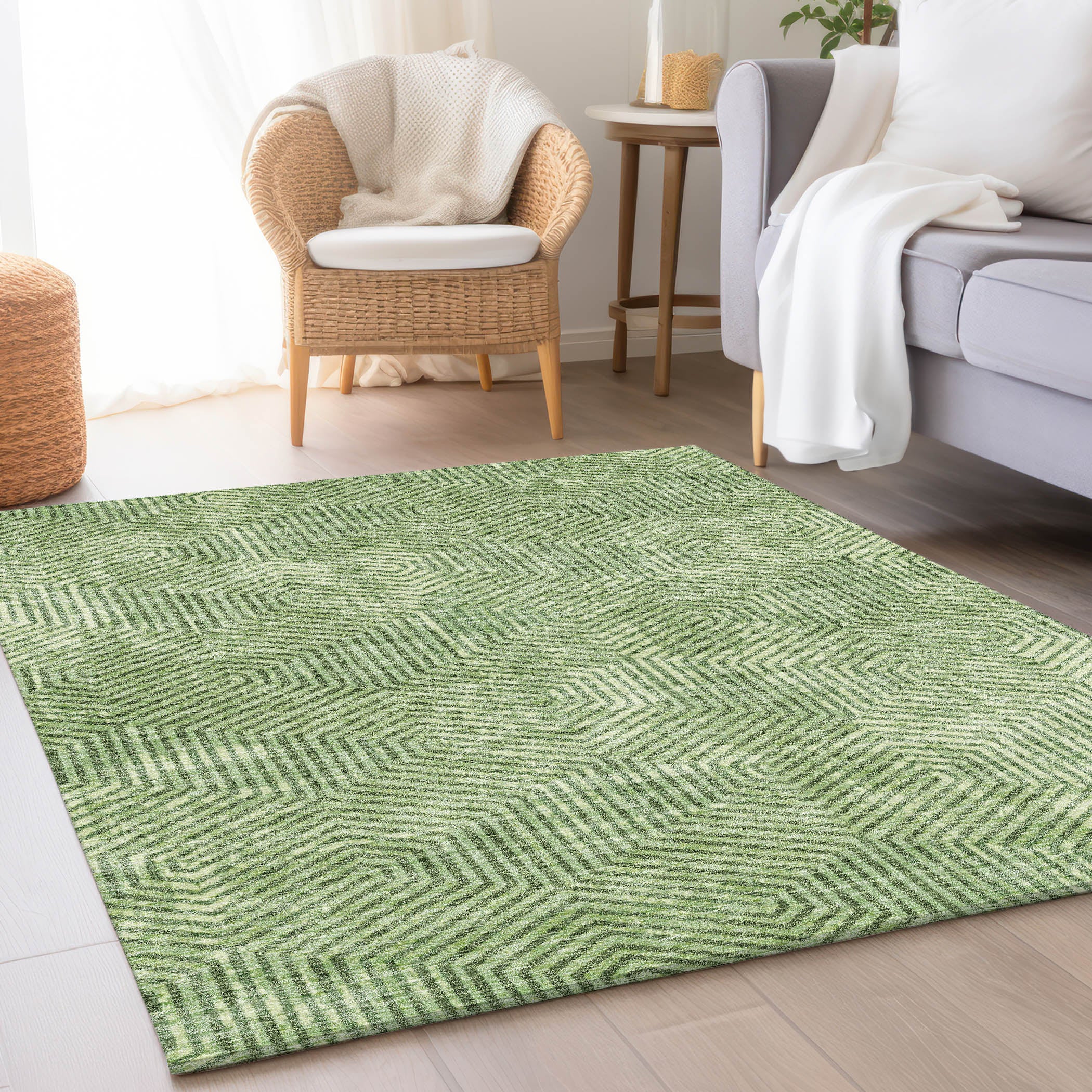 Bern Machine Washable Transitional Green Rug 2'6" x 3'10" #shape_Rectangle