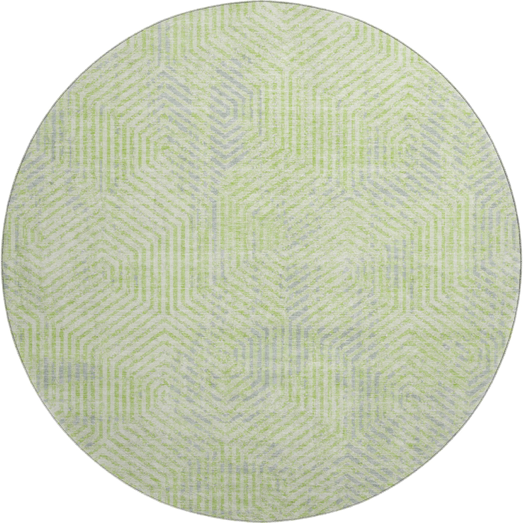 Bern Machine Washable Transitional Lime Green Rug 8' x 8' #shape_Round