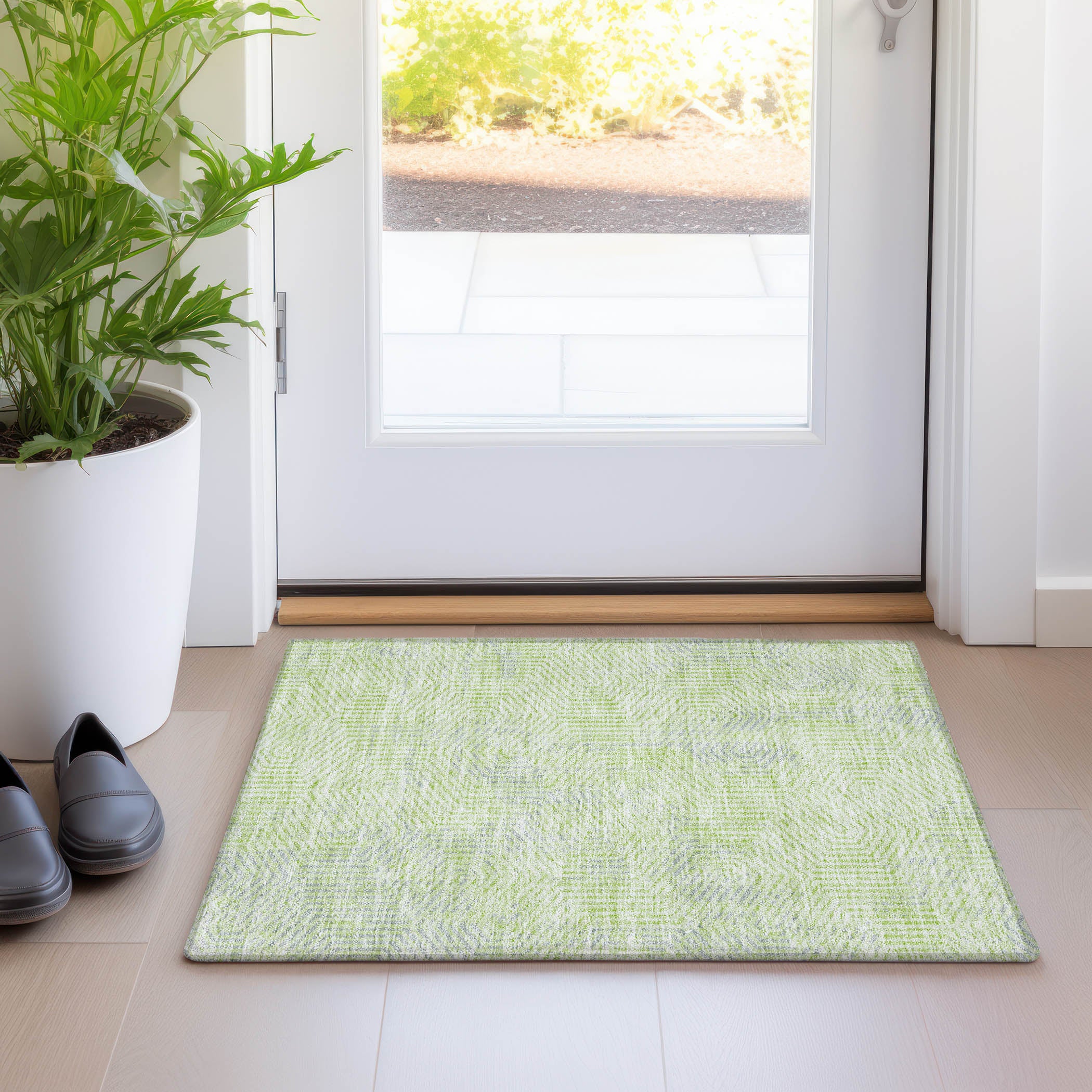 Bern Machine Washable Transitional Lime Green Rug 1'8" x 2'6" #shape_Rectangle
