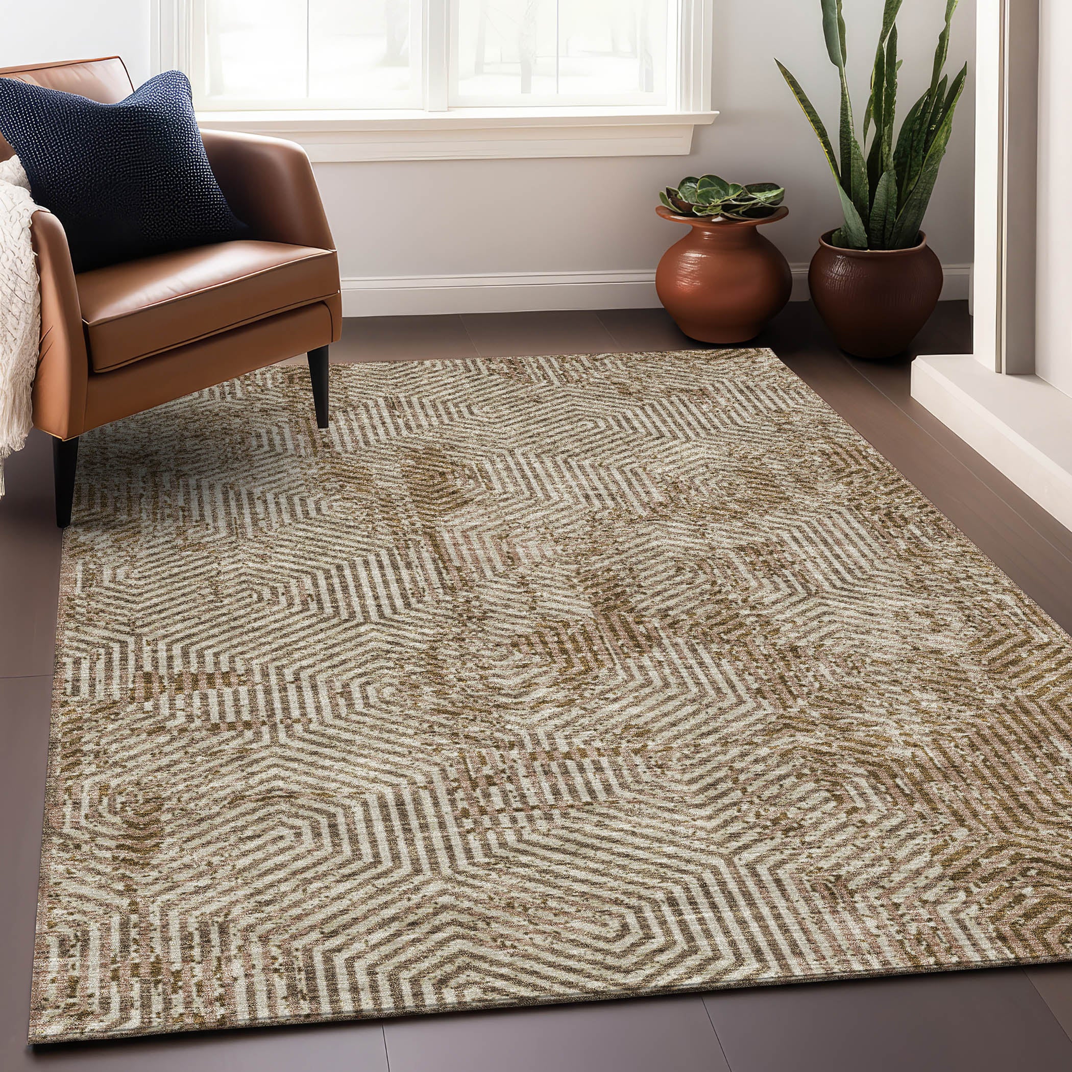 Bern Machine Washable Transitional Mocha Brown Rug 2'6" x 3'10" #shape_Rectangle