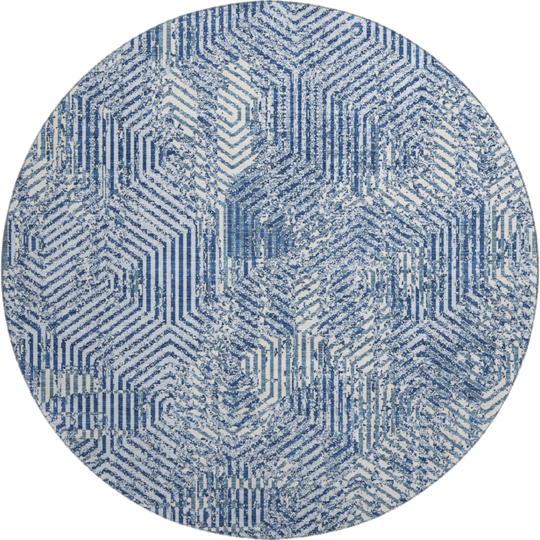 Bern Machine Washable Transitional Navy Blue Rug 8' x 8' #shape_Round