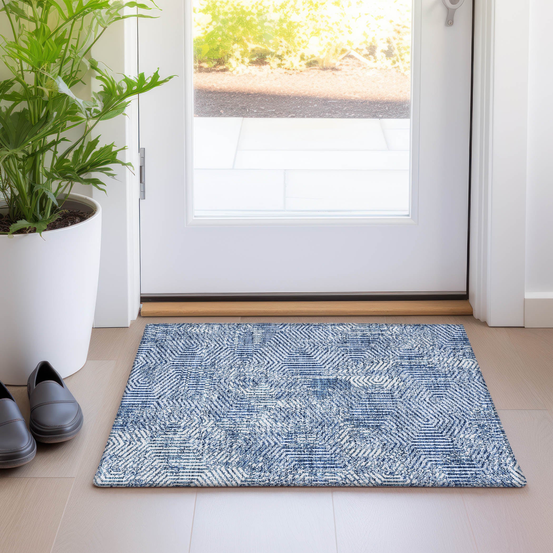 Bern Machine Washable Transitional Navy Blue Rug 1'8" x 2'6" #shape_Rectangle
