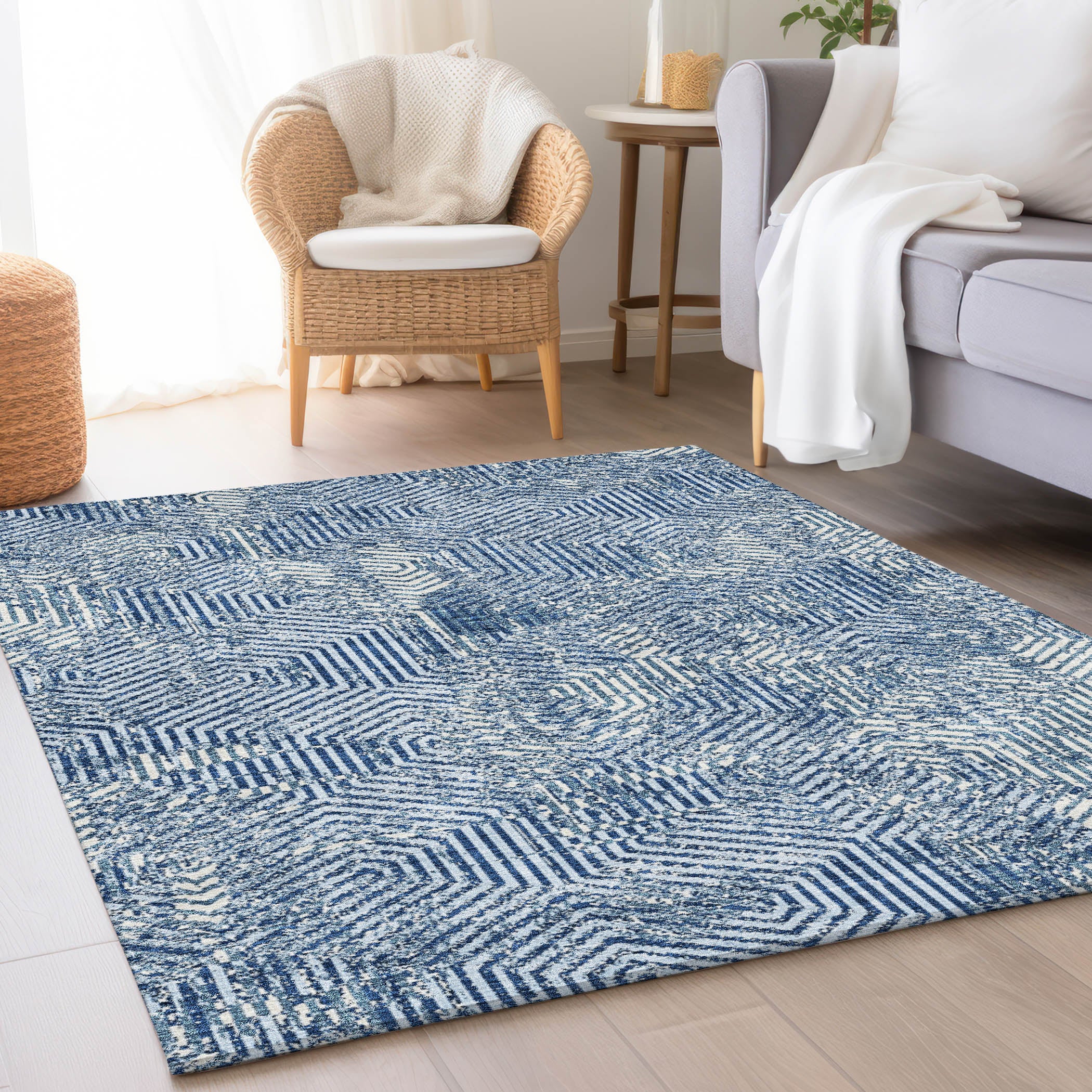 Bern Machine Washable Transitional Navy Blue Rug 2'6" x 3'10" #shape_Rectangle