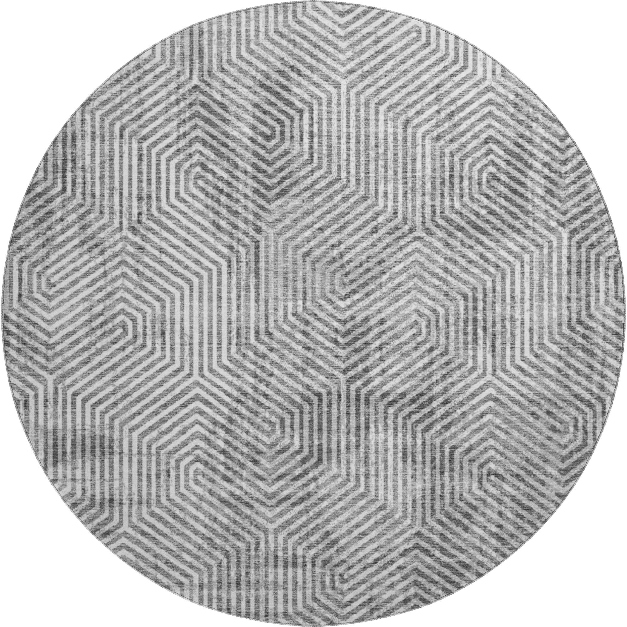 Bern Machine Washable Transitional Silver Gray Rug 8' x 8' #shape_Round