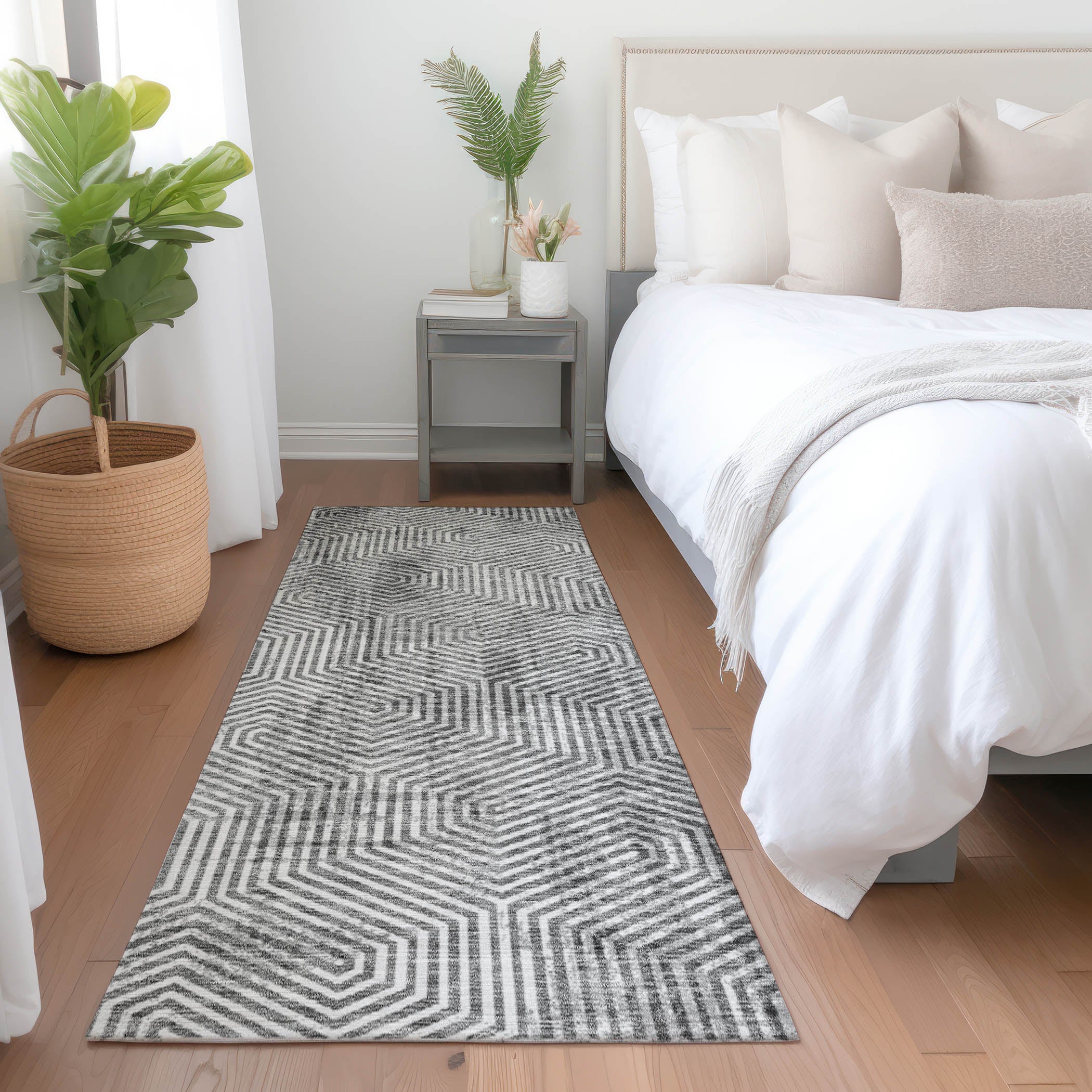 Bern Machine Washable Transitional Silver Gray Rug 2'3" x 7'6" #shape_Runner