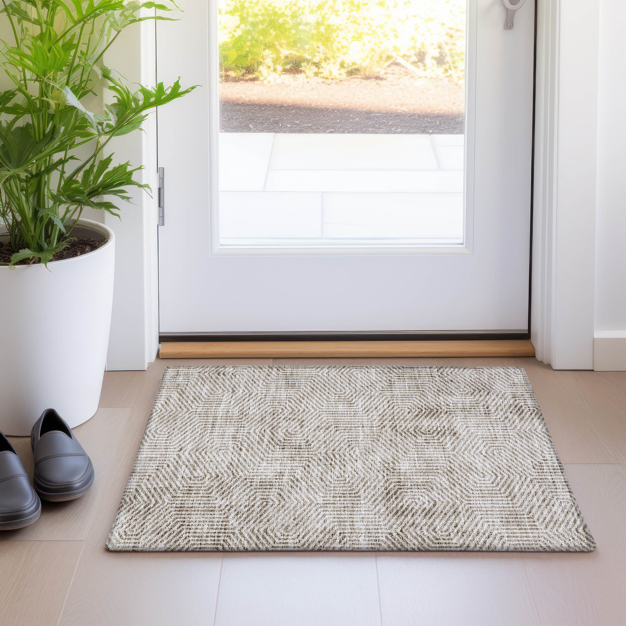 Bern Machine Washable Transitional Taupe Brown Rug 1'8" x 2'6" #shape_Rectangle