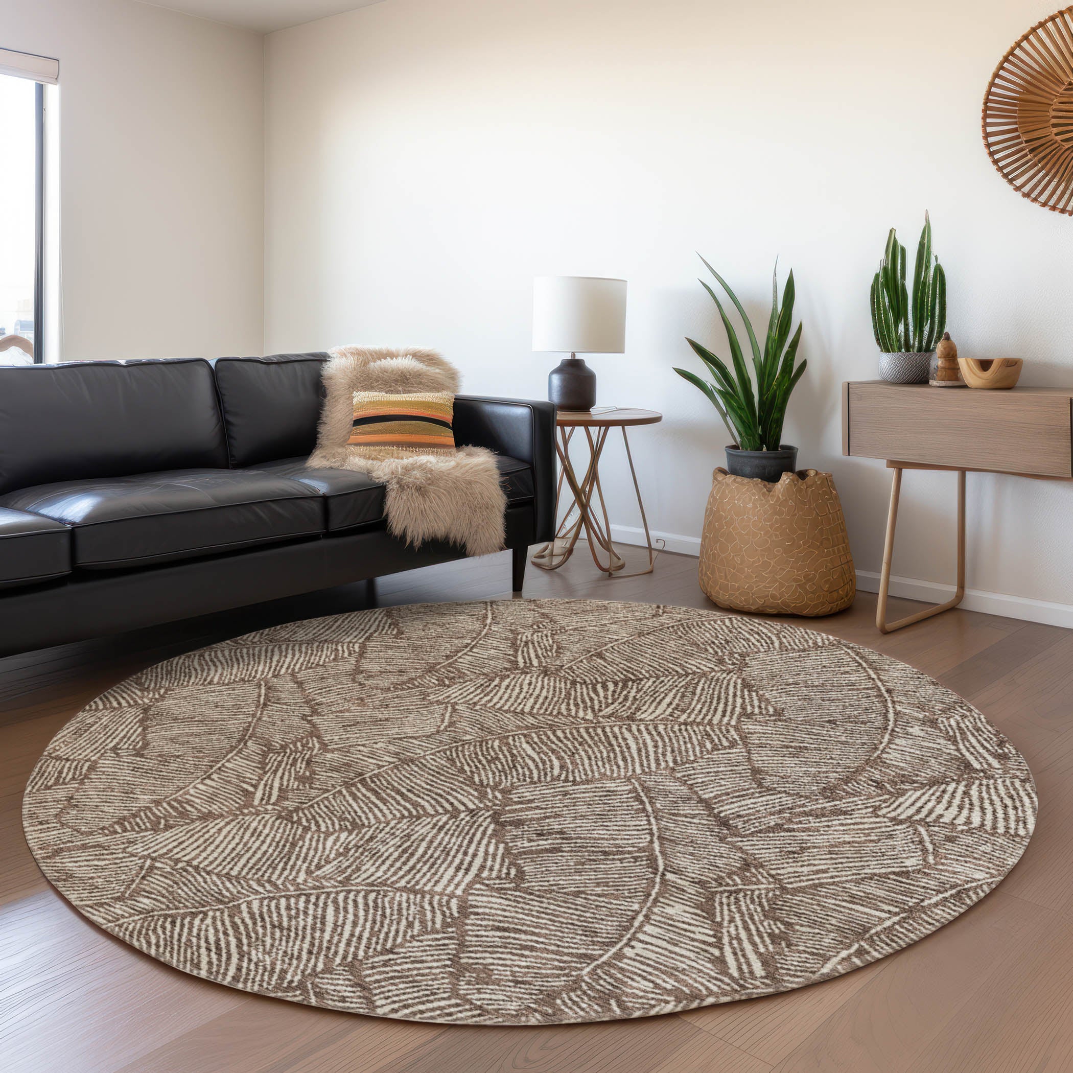 Dubrovnik Machine Washable Transitional Brown Rug 8' x 8' #shape_Round