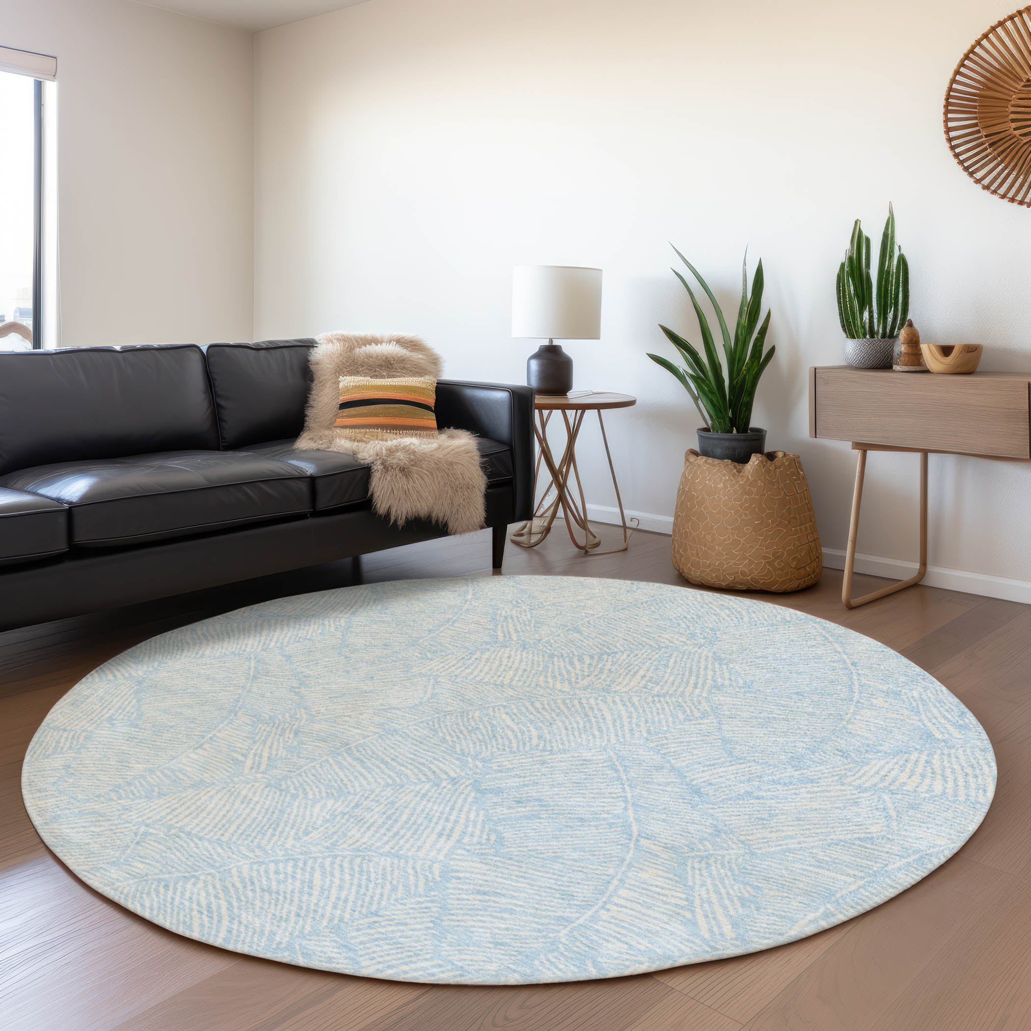 Dubrovnik Machine Washable Transitional Sky Blue Rug 8' x 8' #shape_Round