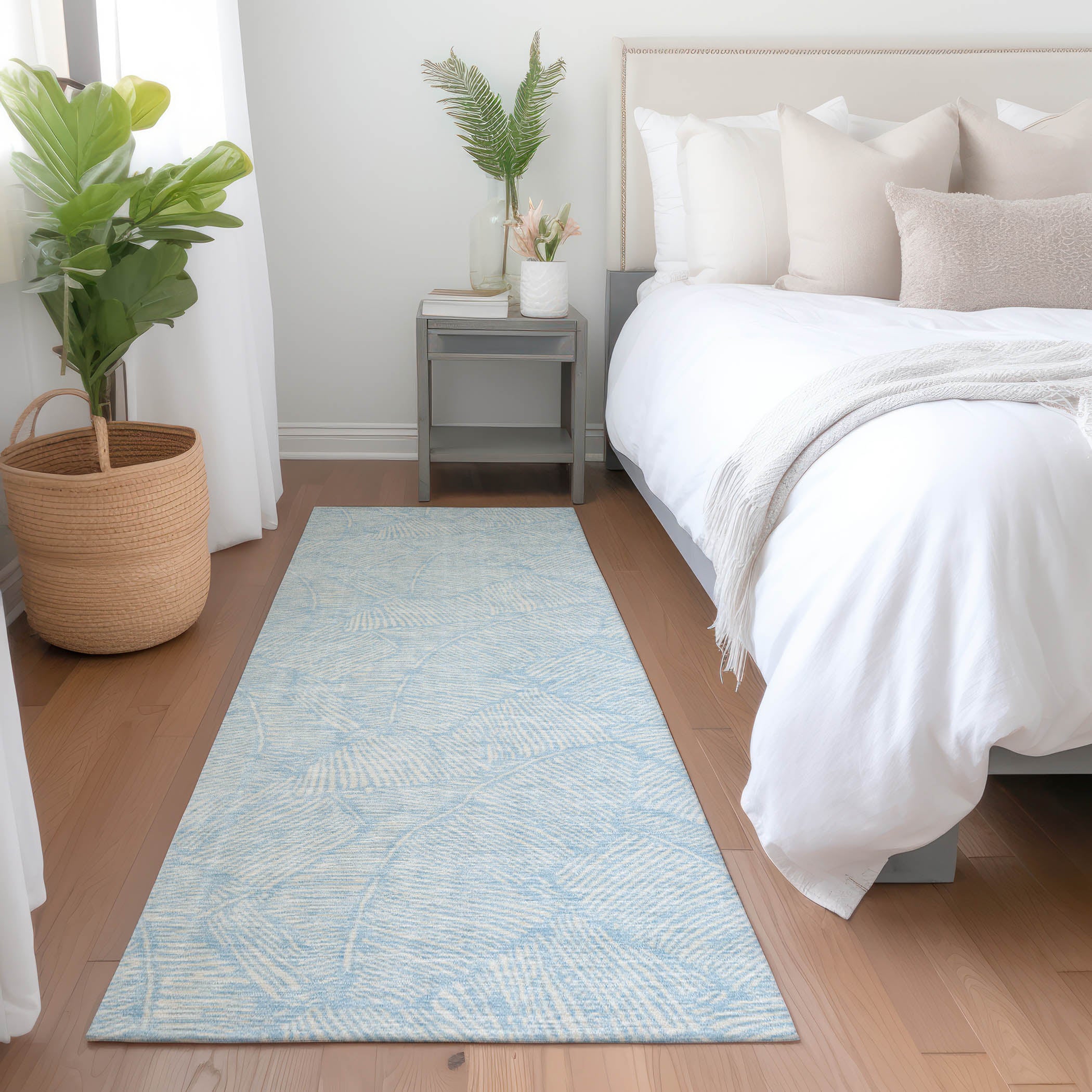 Dubrovnik Machine Washable Transitional Sky Blue Rug 2'3" x 7'6" #shape_Runner
