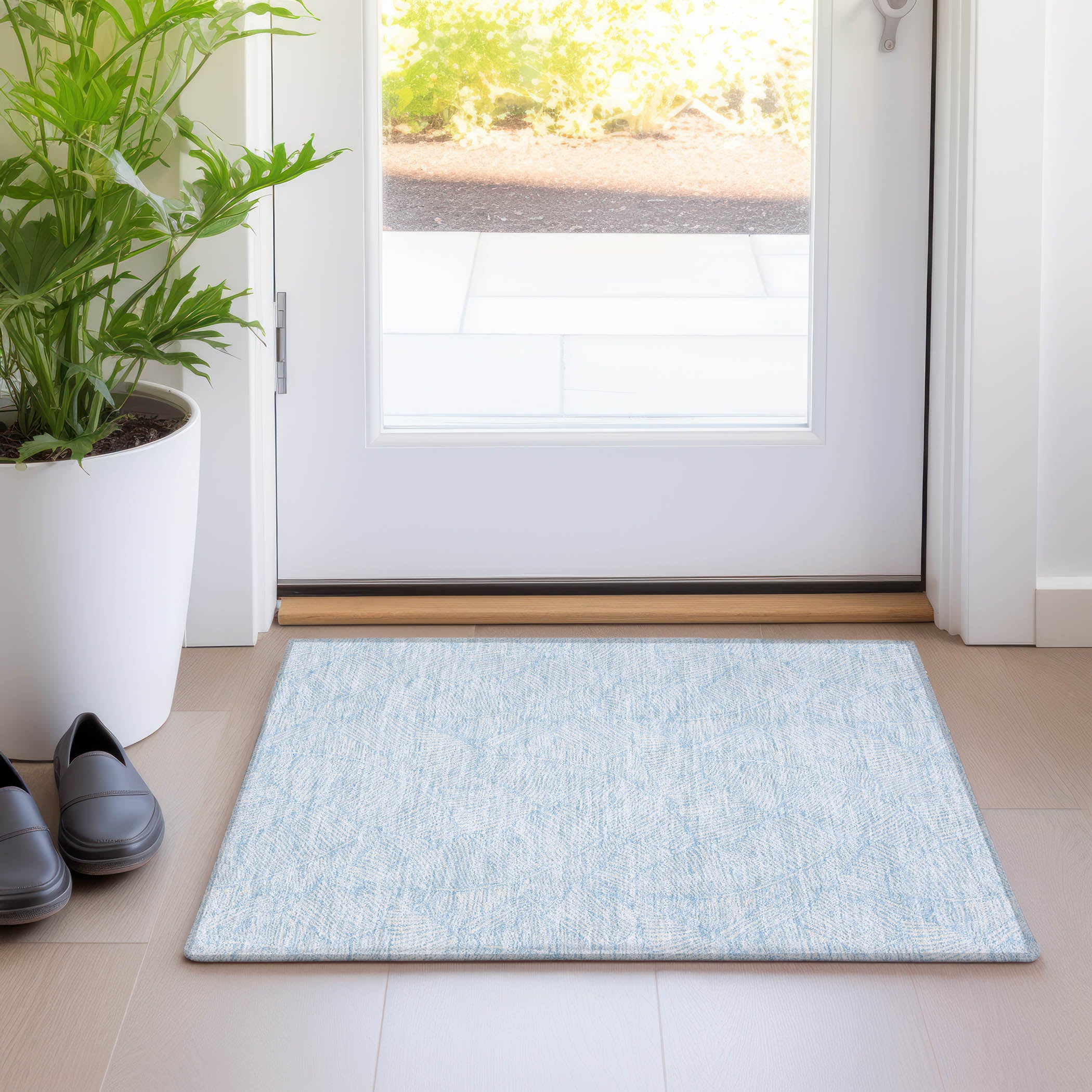 Dubrovnik Machine Washable Transitional Sky Blue Rug 1'8" x 2'6" #shape_Rectangle
