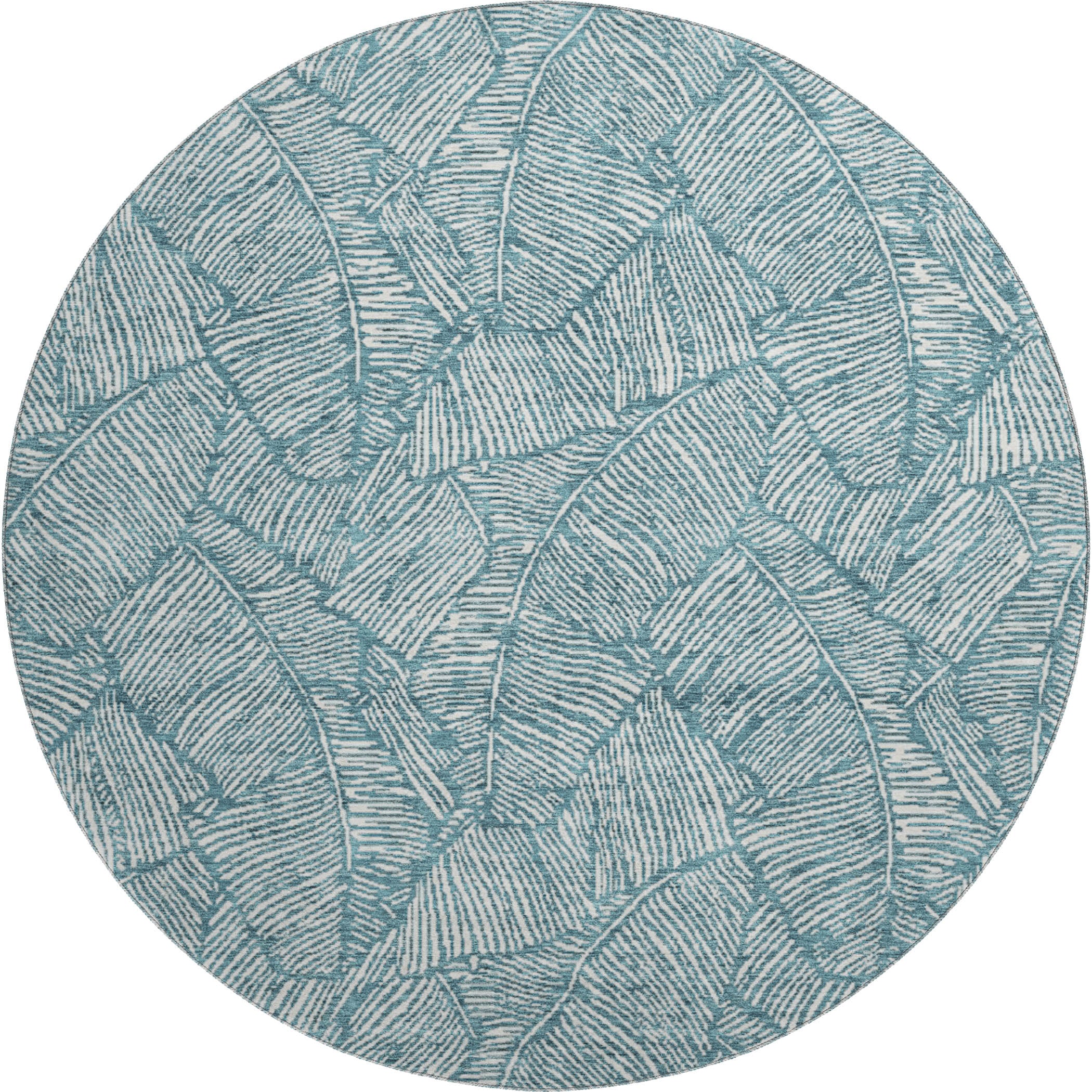 Dubrovnik Machine Washable Transitional Teal Rug 8' x 8' #shape_Round
