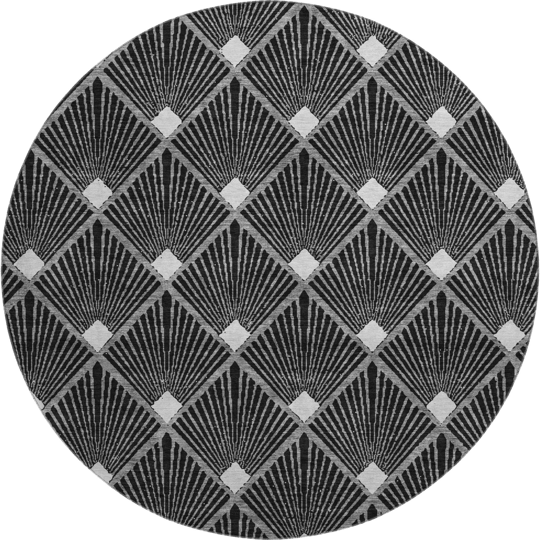 Kotor Machine Washable Transitional Black Rug 8' x 8' #shape_Round