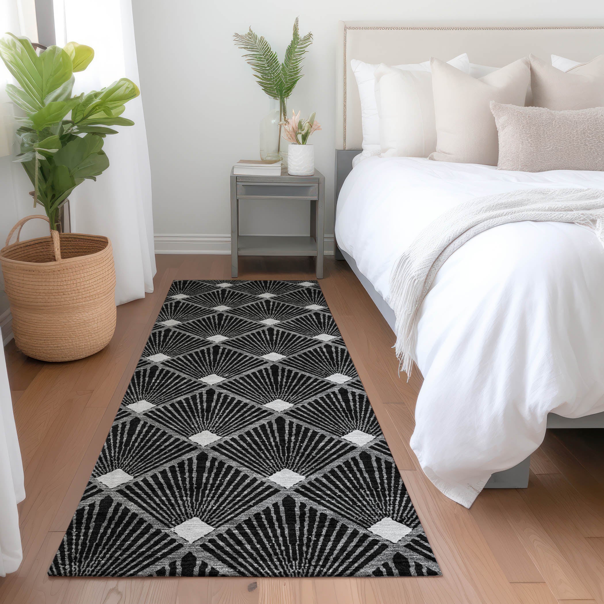 Kotor Machine Washable Transitional Black Rug 2'3" x 7'6" #shape_Runner