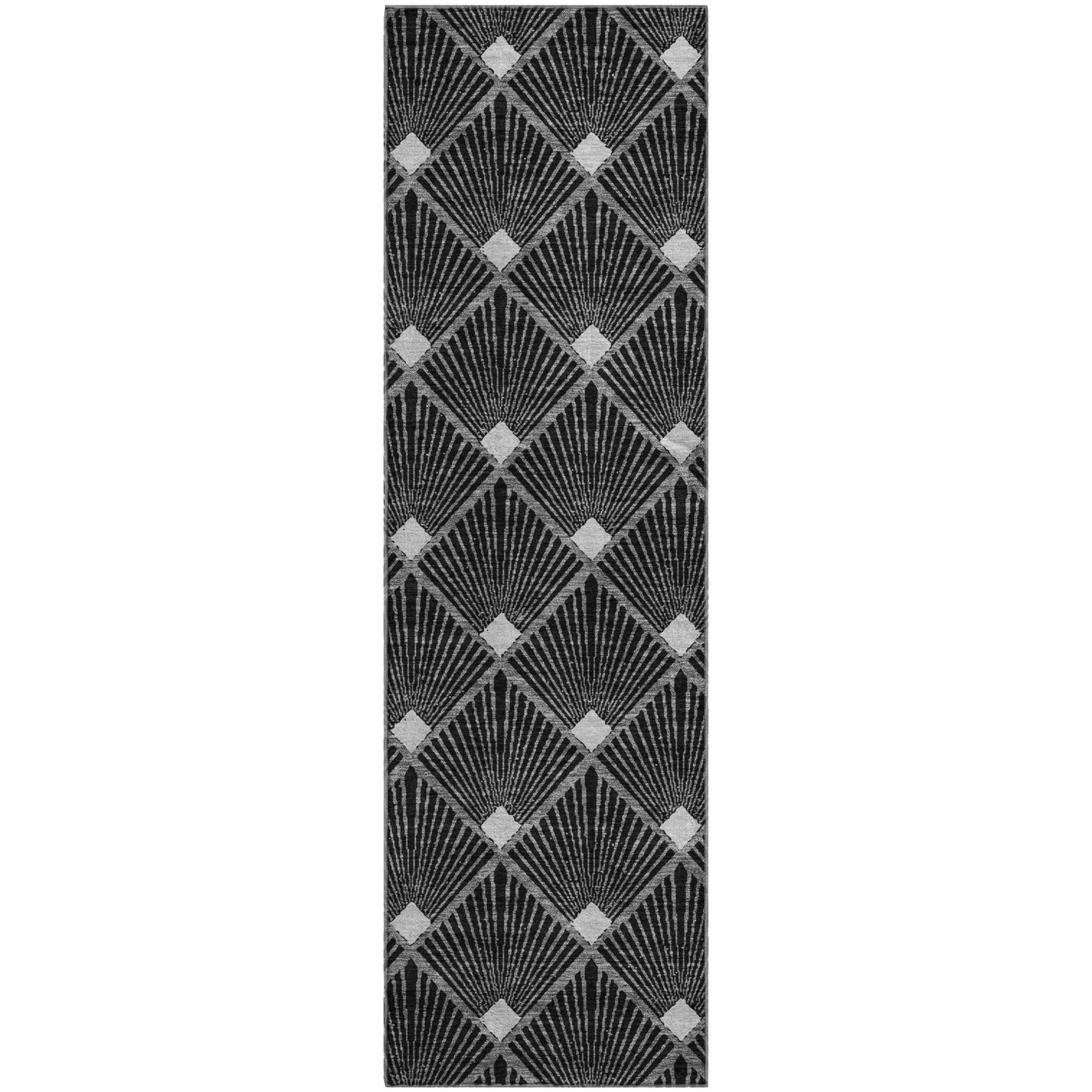 Kotor Machine Washable Transitional Black Rug 2'3" x 7'6" #shape_Runner
