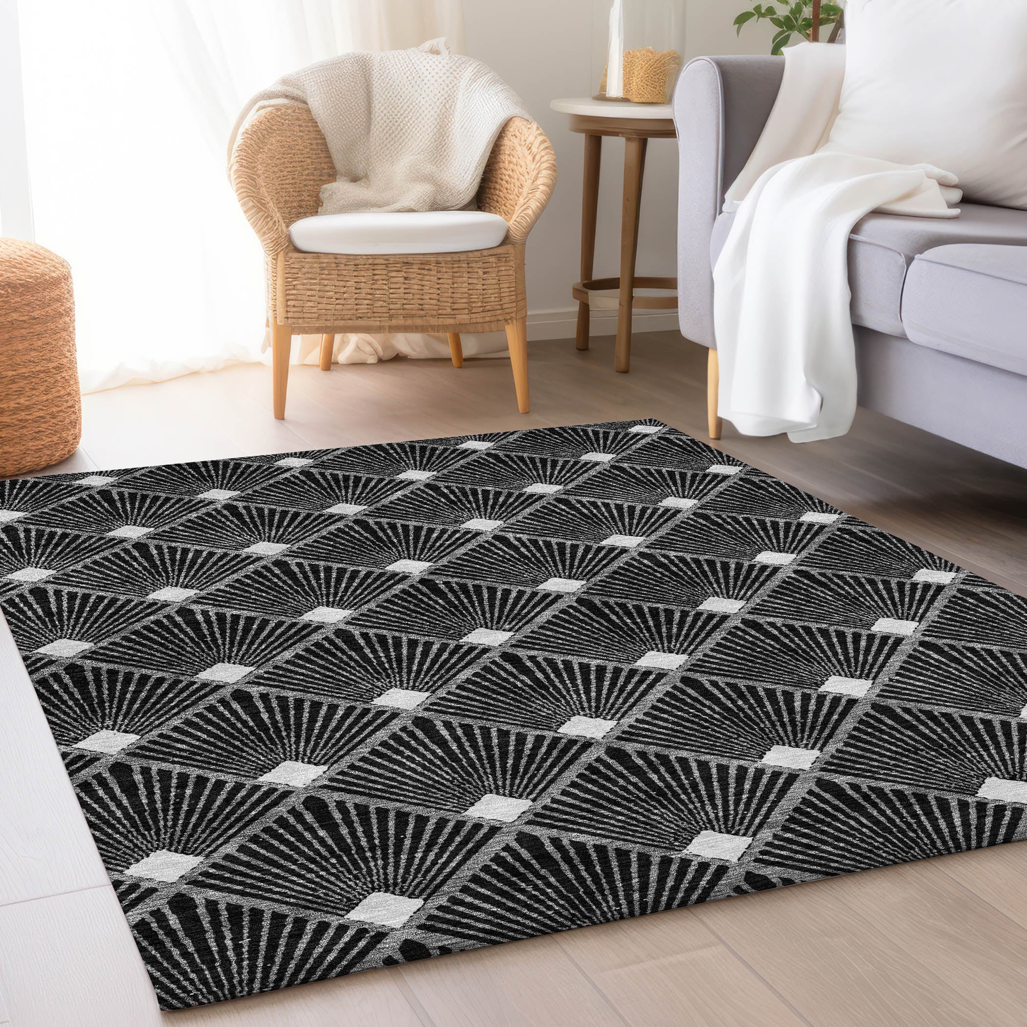 Kotor Machine Washable Transitional Black Rug 2'6" x 3'10" #shape_Rectangle