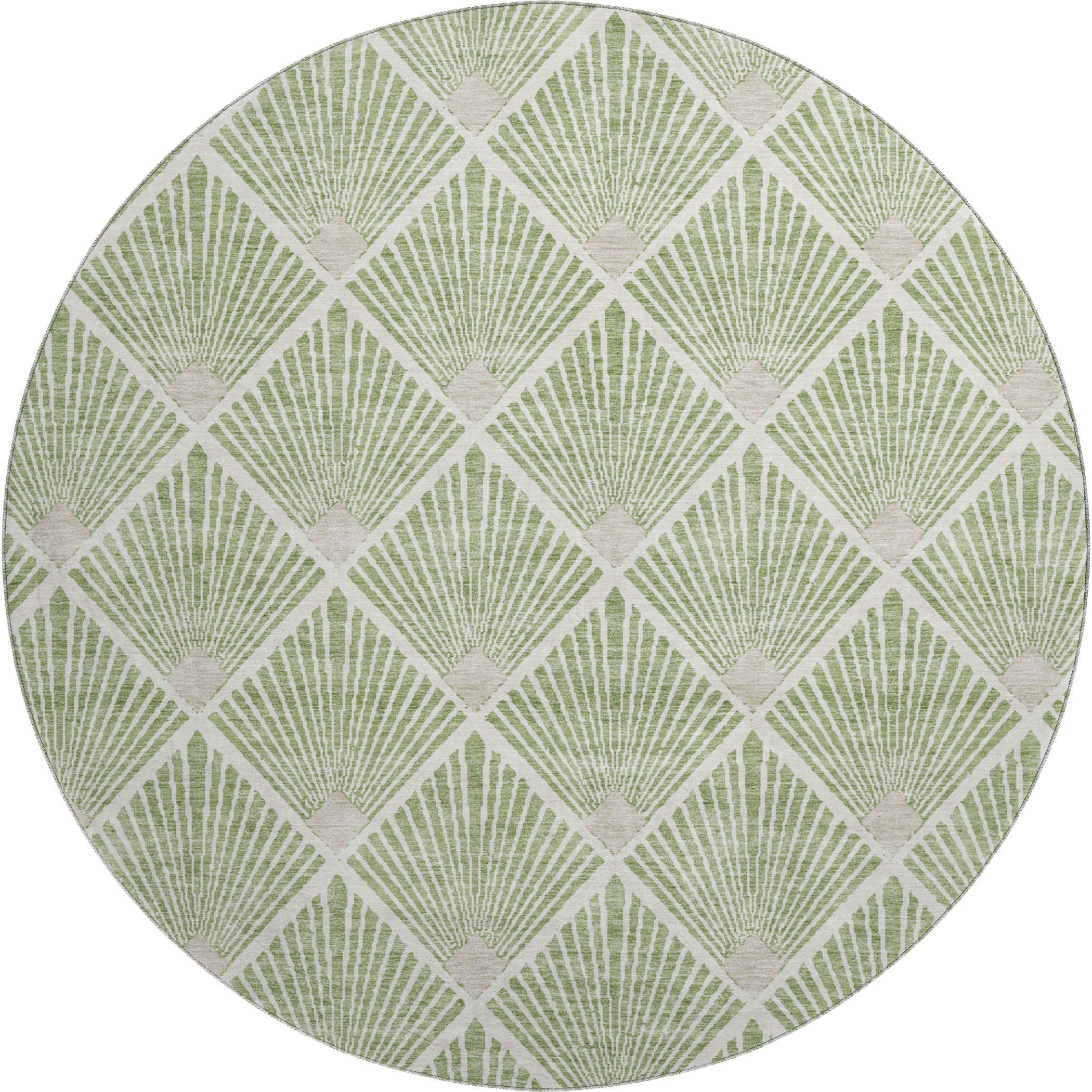 Kotor Machine Washable Transitional Green Rug 8' x 8' #shape_Round