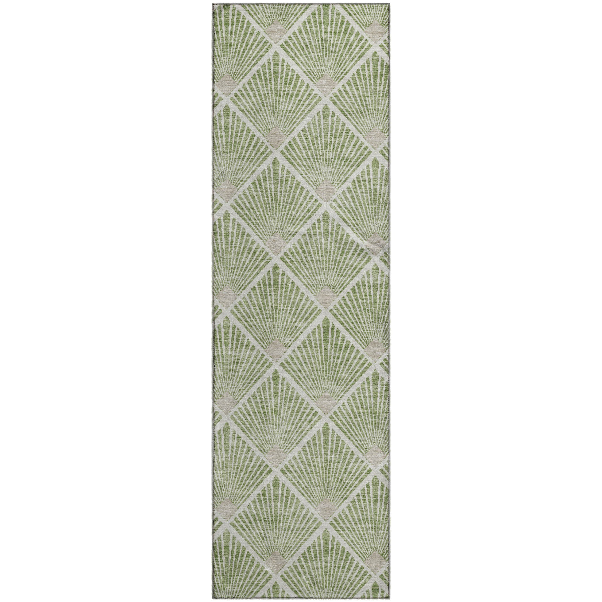 Kotor Machine Washable Transitional Green Rug 2'3" x 7'6" #shape_Runner