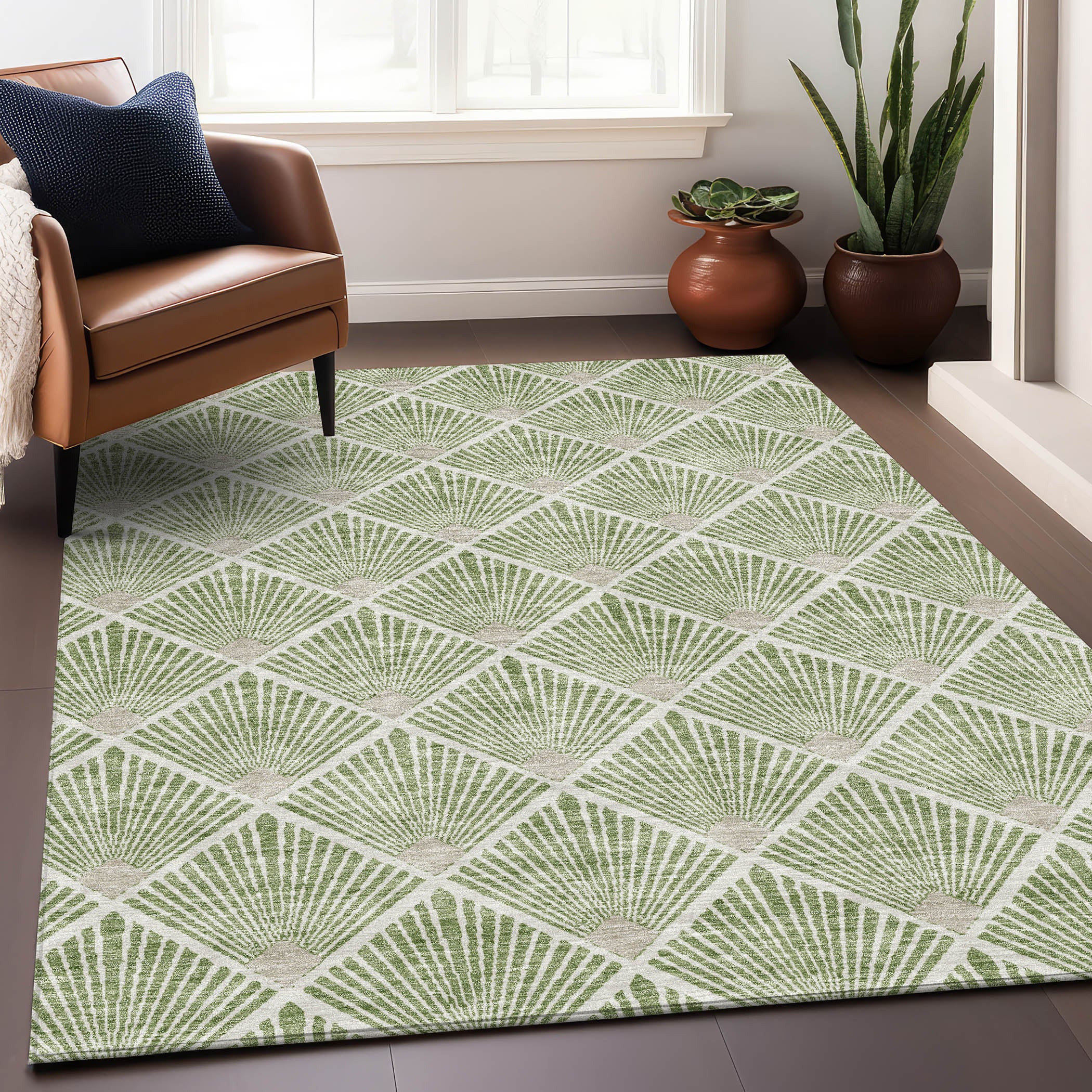 Kotor Machine Washable Transitional Green Rug 2'6" x 3'10" #shape_Rectangle